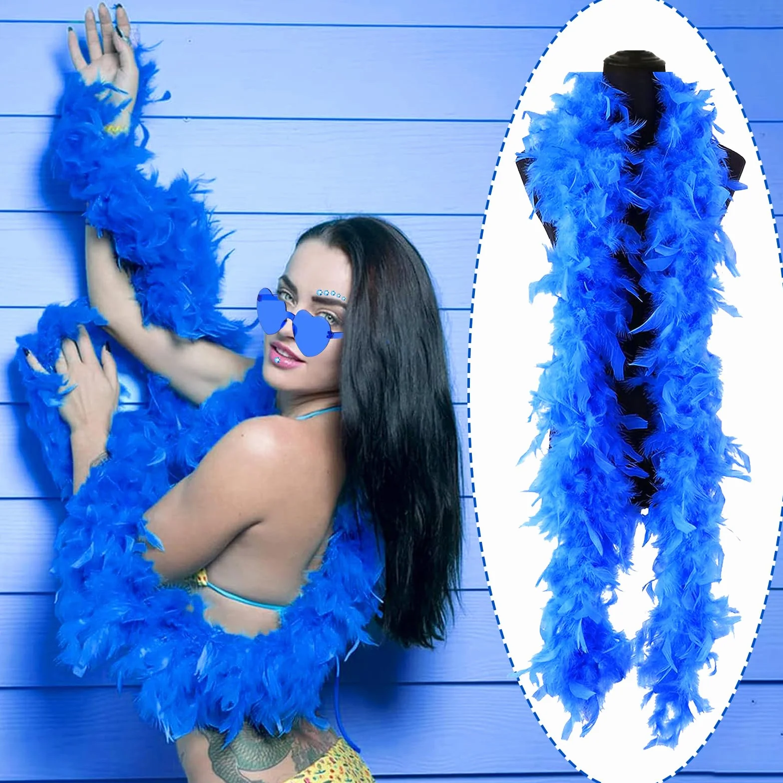 Boa à Plumes 4PCS avec Lunettes de Soleil Coeurs pour Halloween Fête