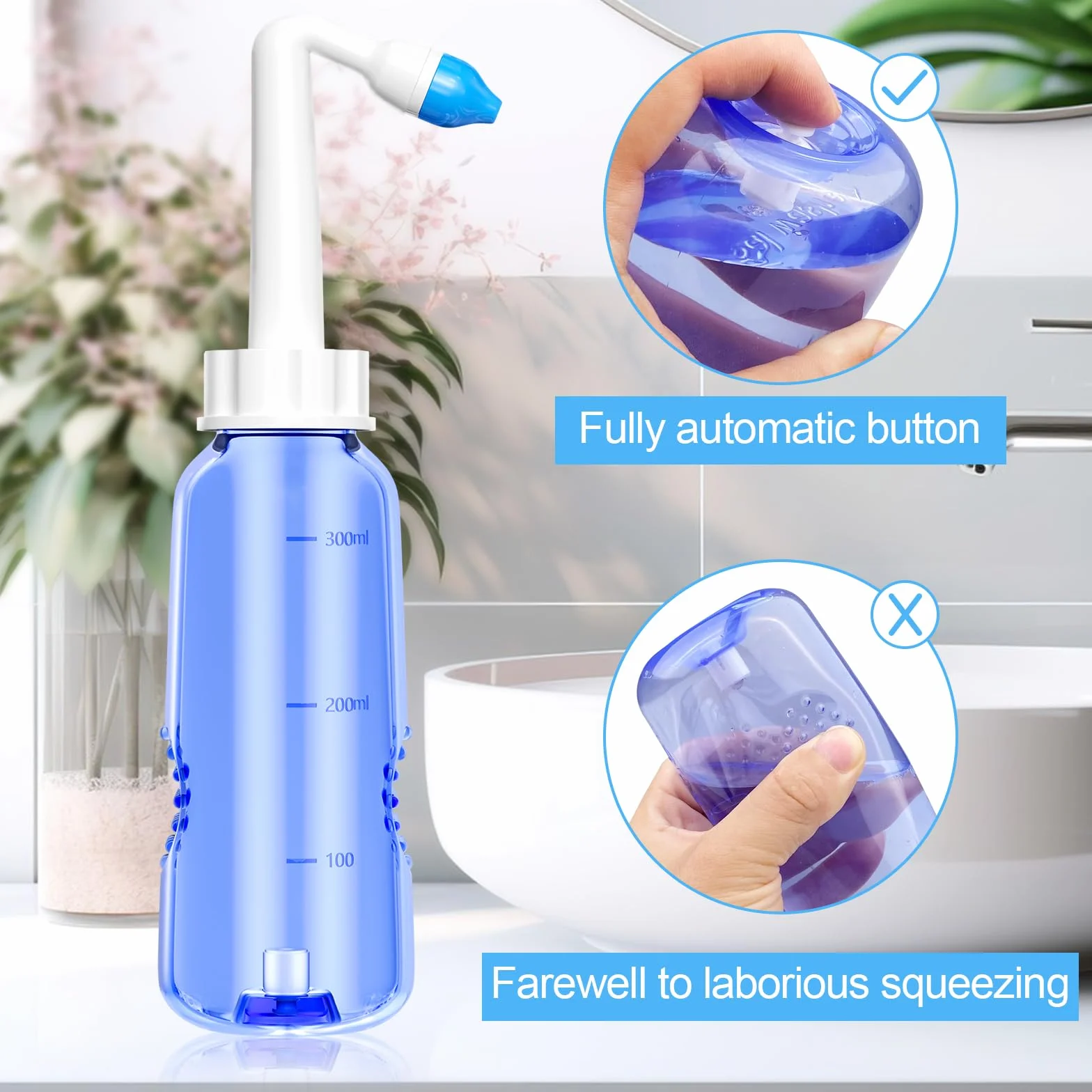Lavage Nez 300ml Seringue Nasale Adulte avec Sachets de Sel Nasal Kit Irrigation Nasale