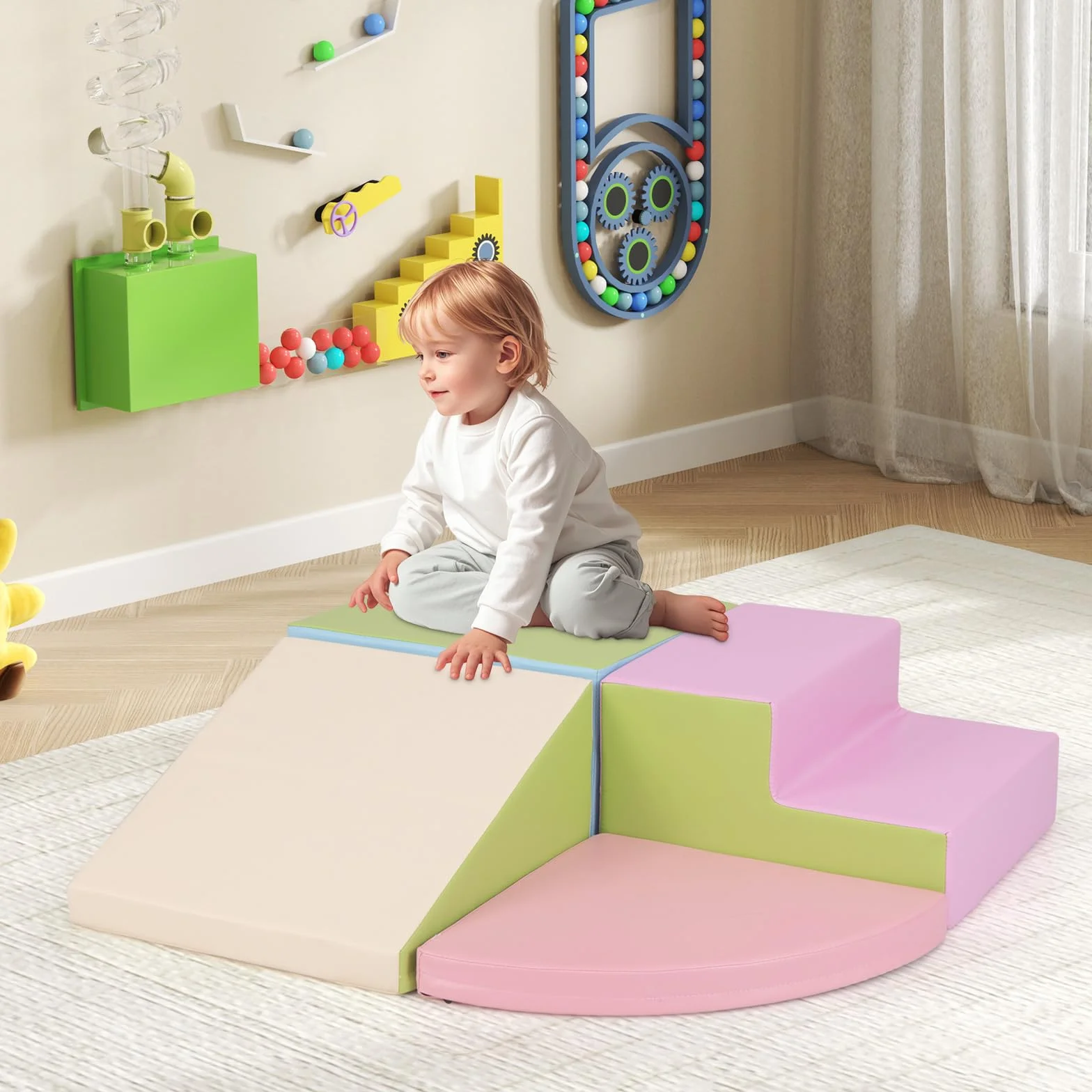 COSTWAY Parcours Motricité Bébé Mousse EPE Housse PU Toboggan Jouets Éducatifs Ramper Enfants