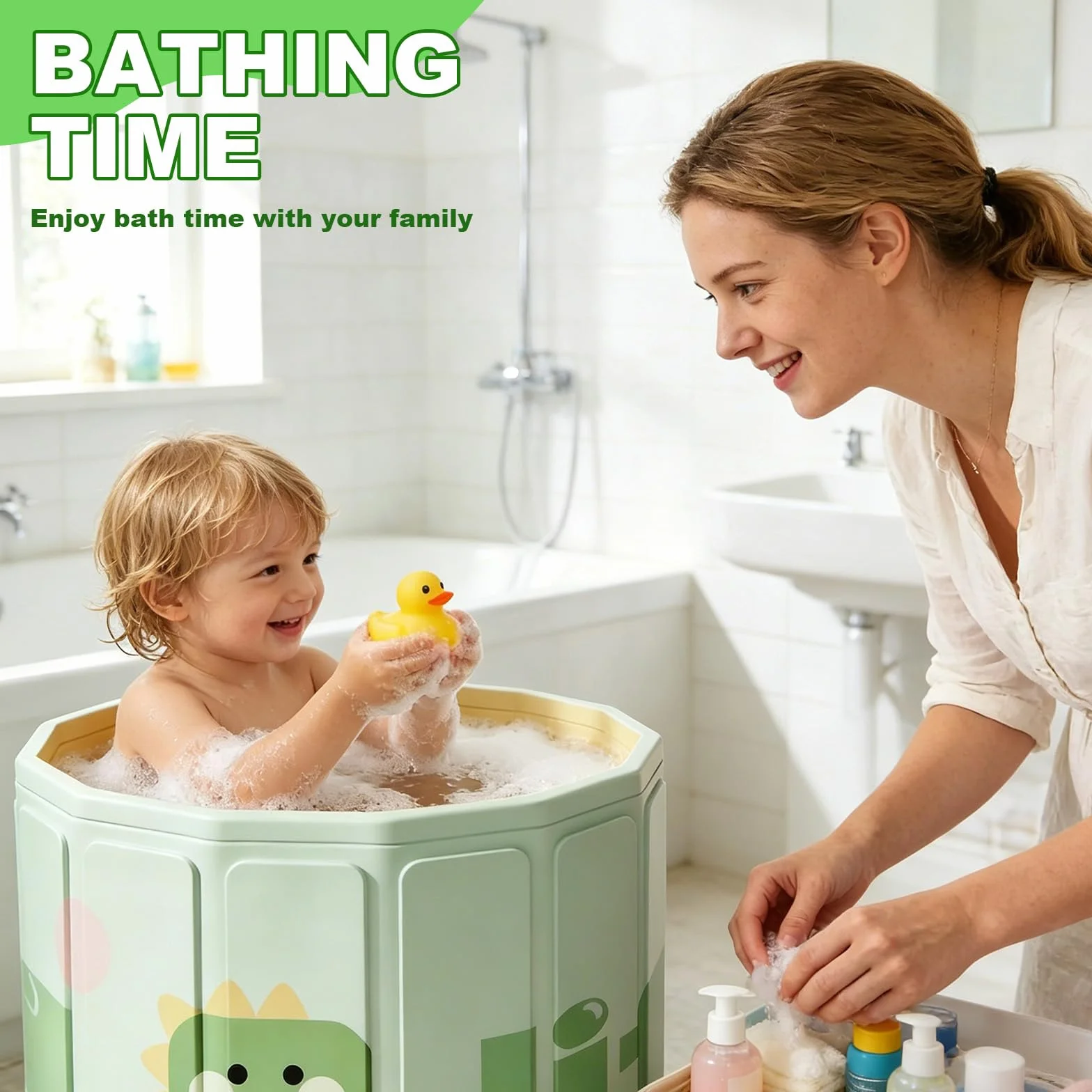 Baignoire Pliable Bébé 0-5 Ans avec Bouchon de Vidange Vert