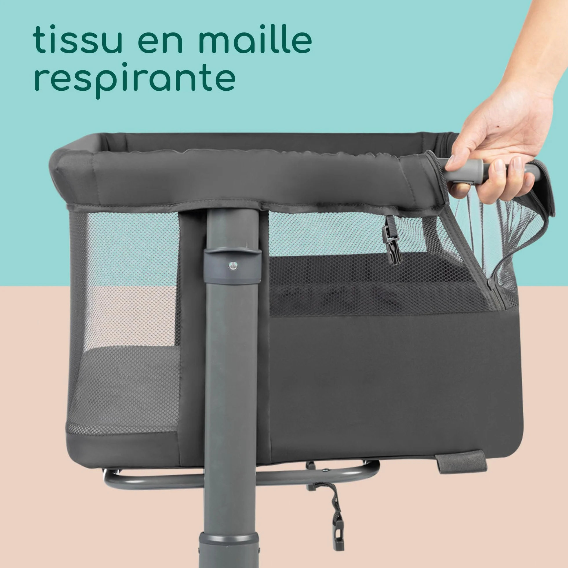 Bebeconfort Zina Berceau Bebe Cododo 0-6 Mois 0-9 kg Pliable 5 Positions Hauteur Réglables Matelas Inclinable Mineral Graphite