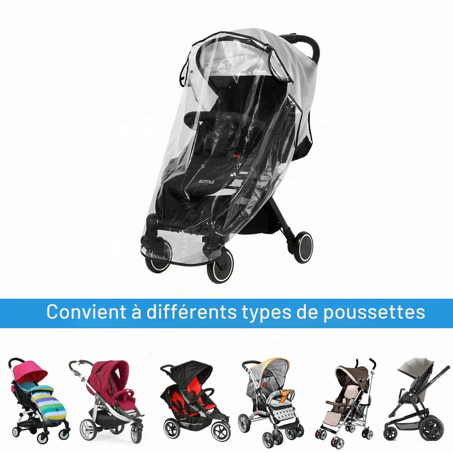 Habillage Pluie Universelle pour Poussette - Protection Pluie Poussette Universelle contre les intempéries et le vent
