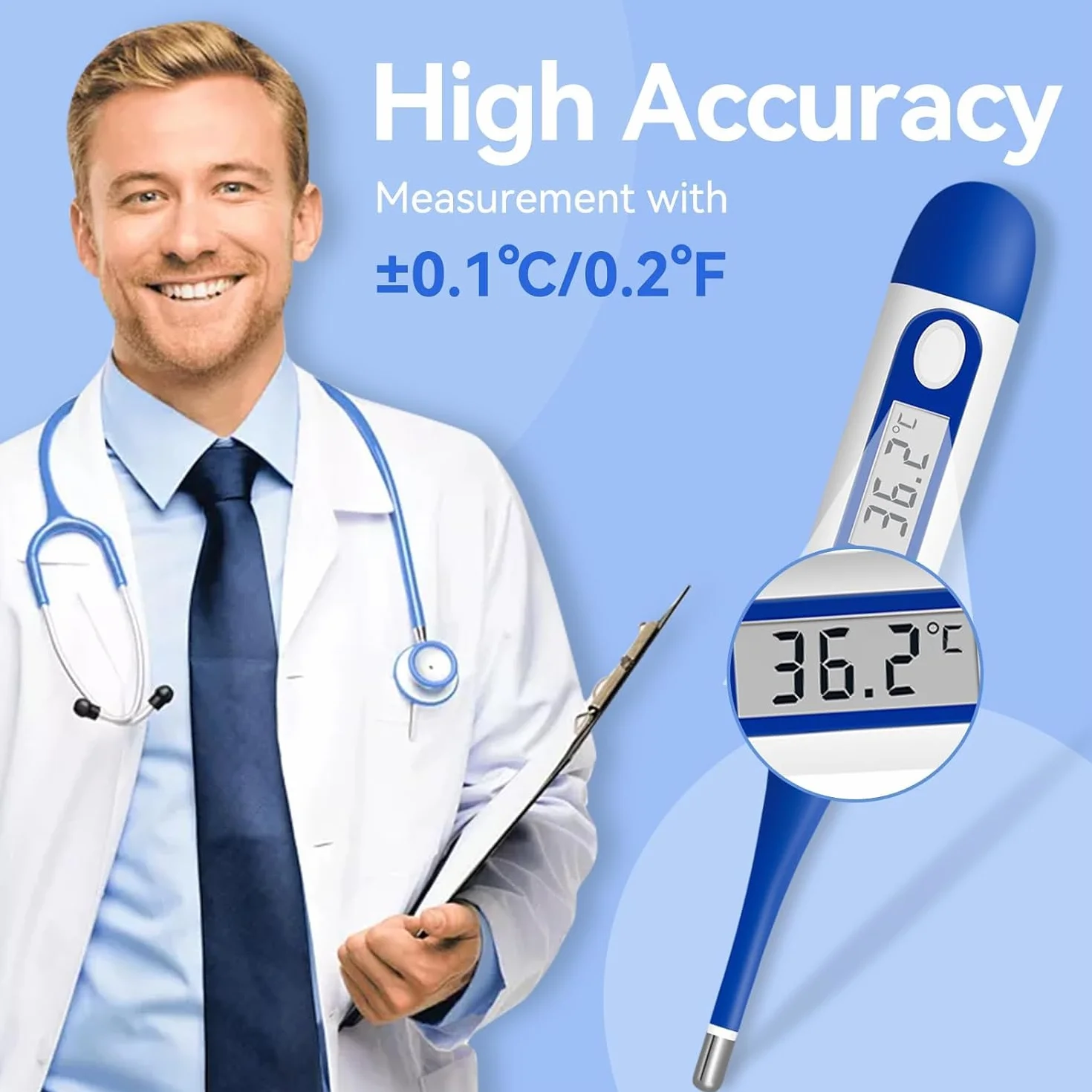 Berrcom Thermomètre Flexible Médical Buccal Avant-Bras étanche avec Alarme de Fièvre