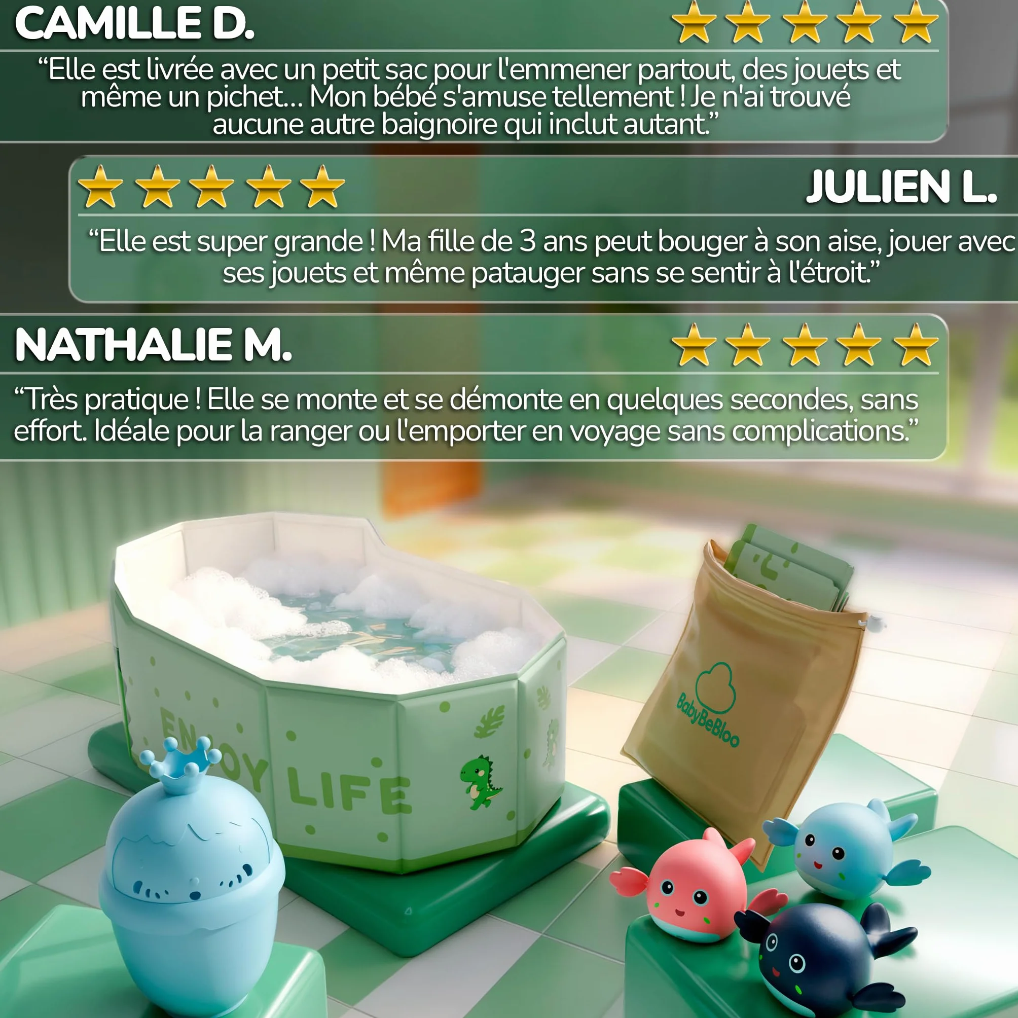 Kit baignoire pliable enfant avec accessoires antidérapante portable xxl
