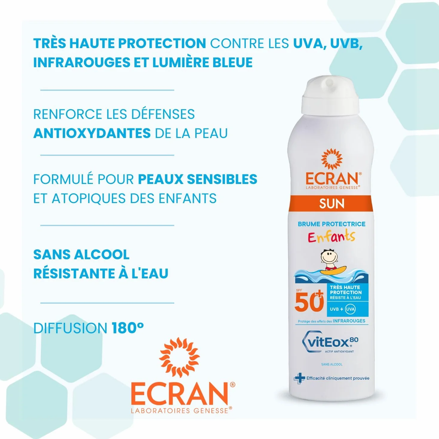 ECRAN Brume Protectrice Enfant SPF 50+ Très Haute Protection UVA UVB Lumière Bleue Résistante à l'eau