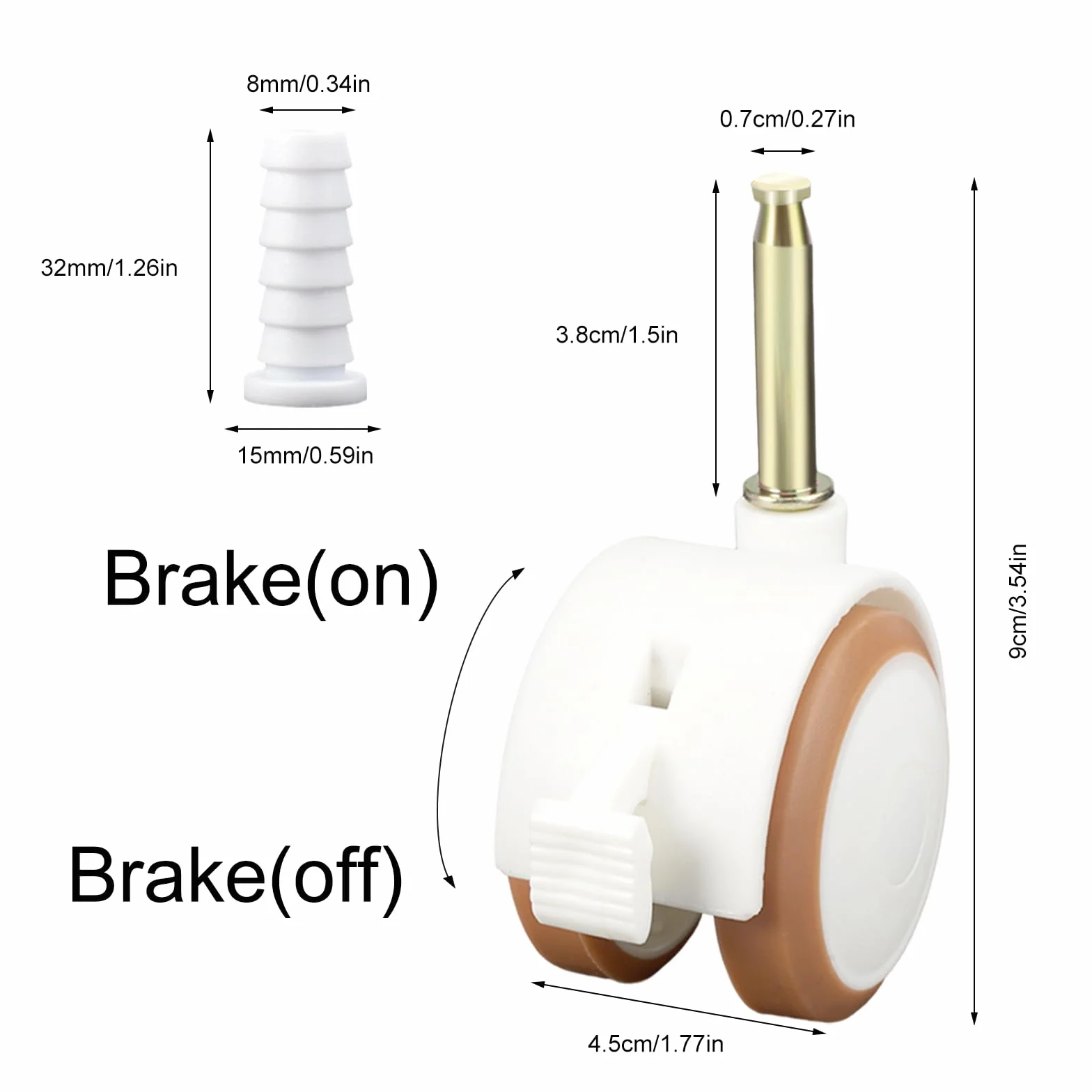 Roulettes pour Meubles d'Enfants Silencieuses en Caoutchouc avec Frein Pivotantes 360° pour Lit Bébé Chaise (Blanc)
