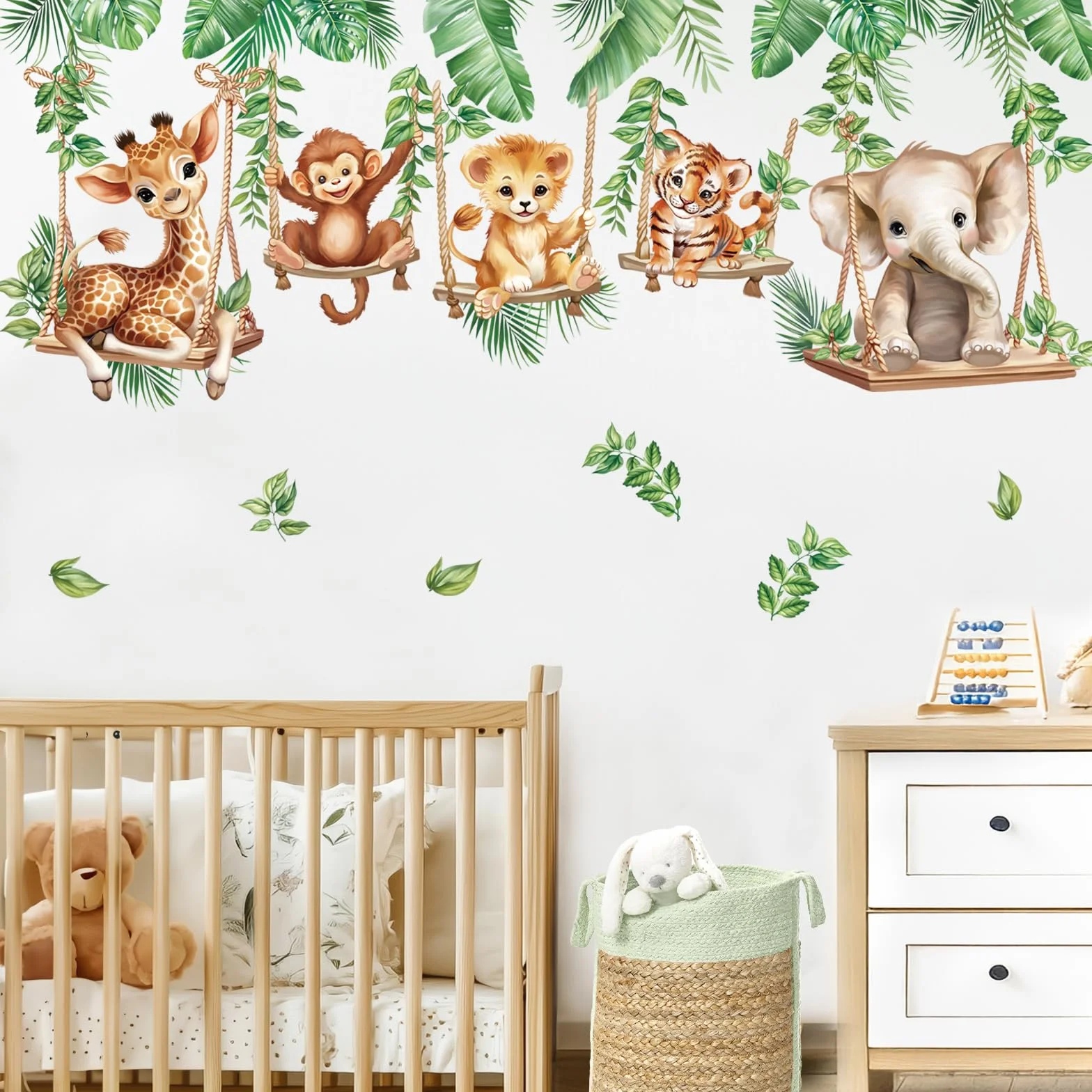 wondever Autocollants Muraux Animaux Jungle Tropical Éléphant Singe Lion pour Chambre Enfants