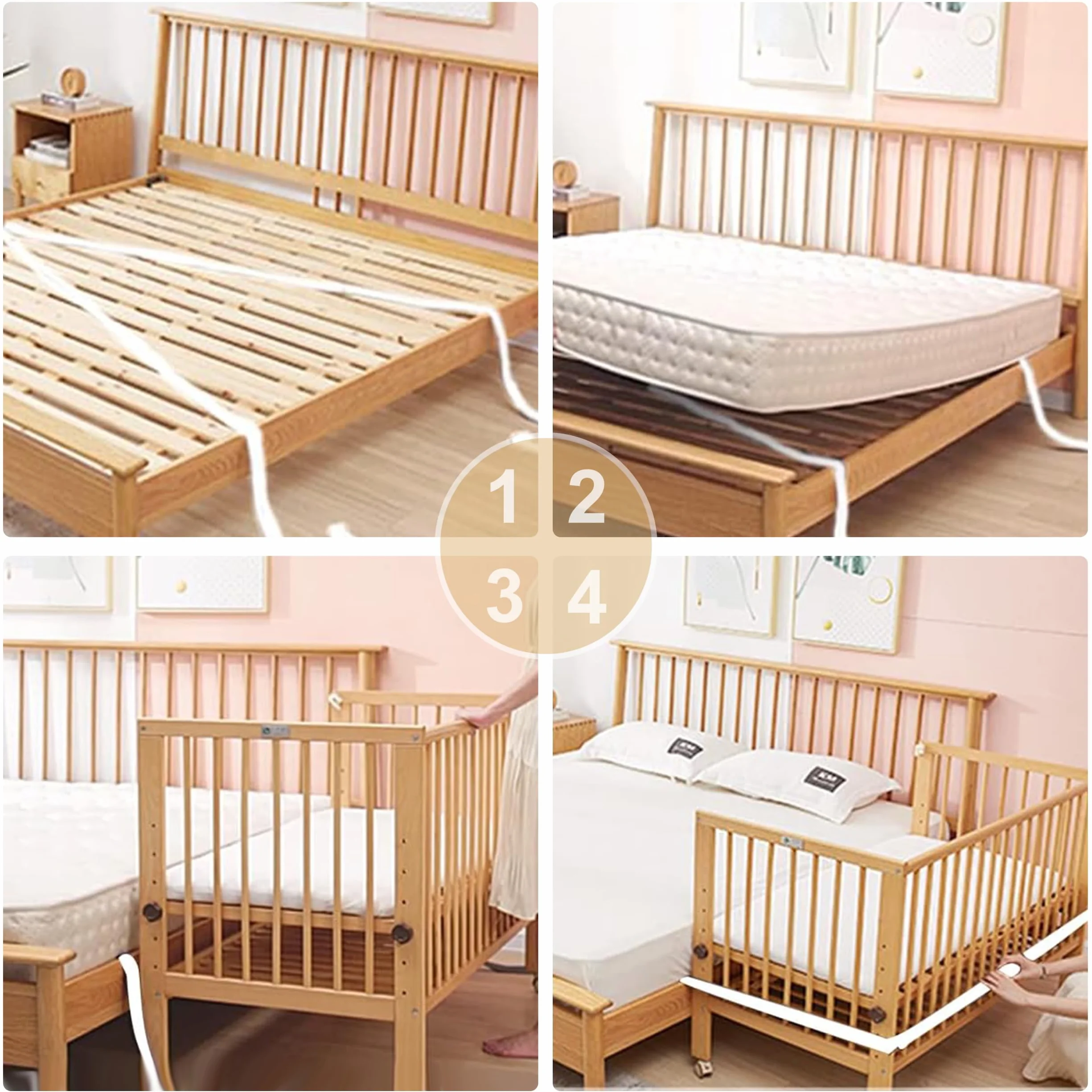 Sangle de Lit Bébé Réglable 8M Blanc pour Fixation Lit Adulte Boxspring