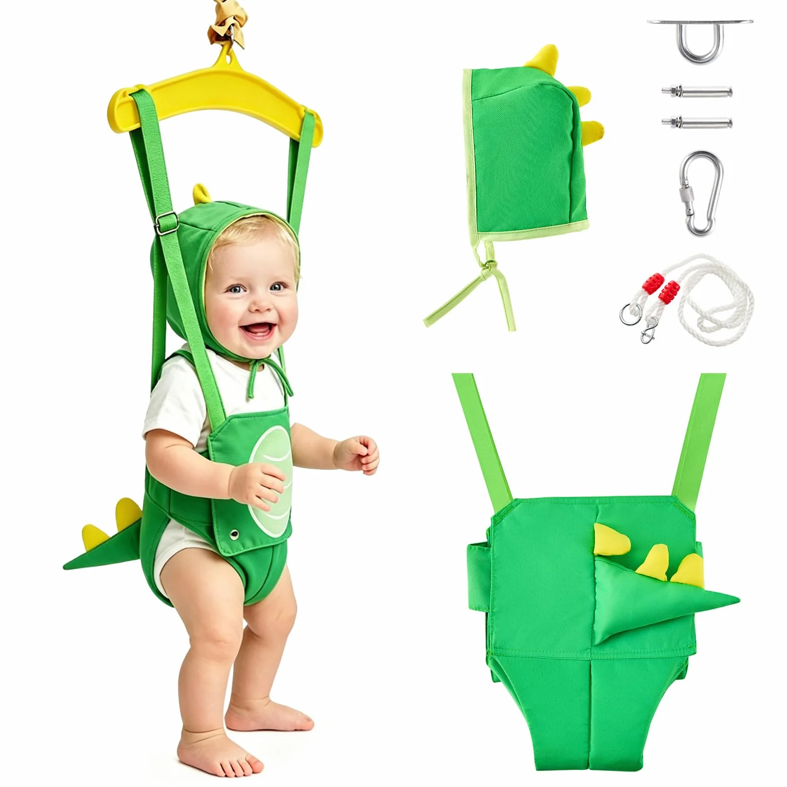 FUNLIO Baby Jumper Dinosaure Vert avec Crochet de Plafond 6-24 Mois