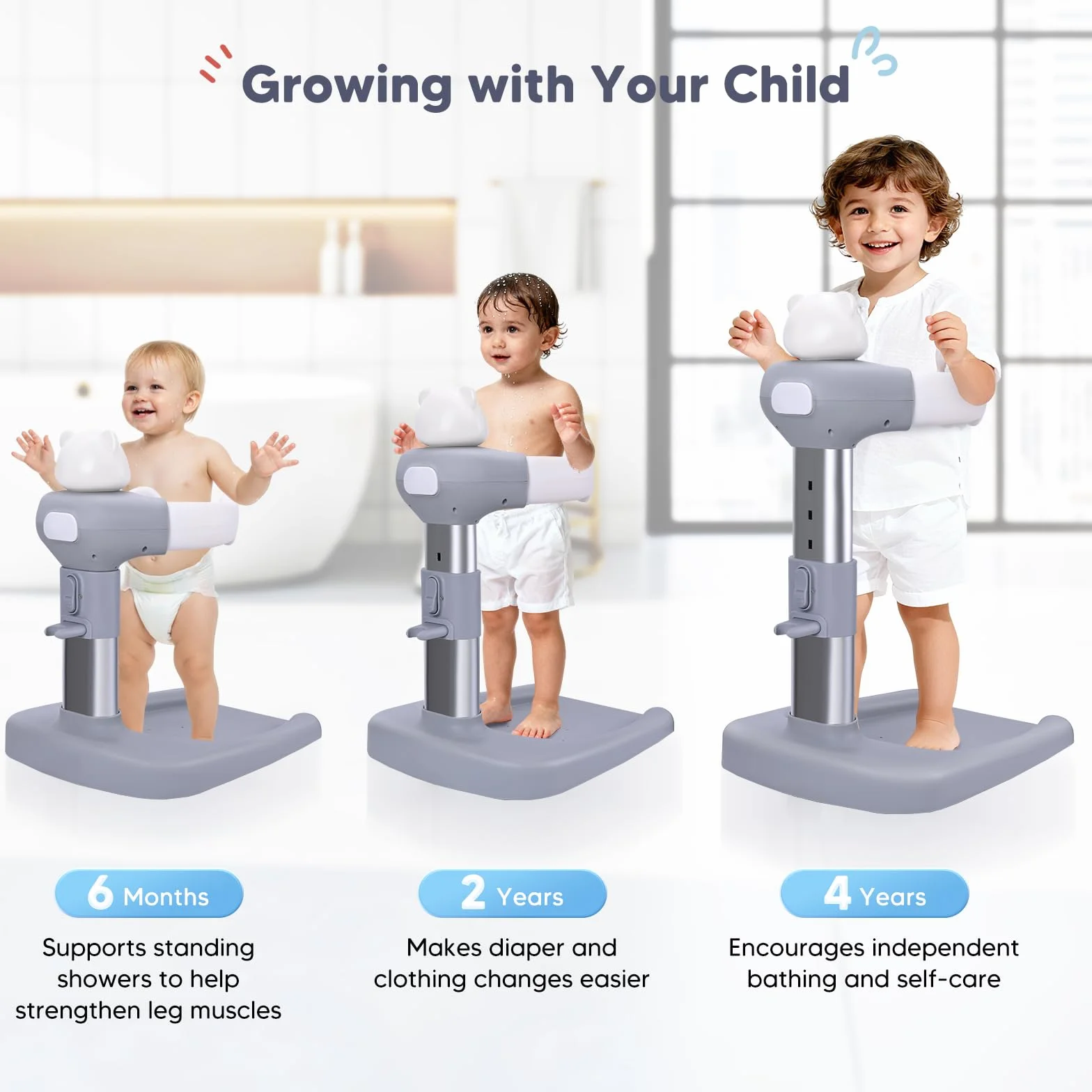 Bebe Debout Support de Bain Bébé Base Antidérapante Anti-pincement Tour Baignoire Réglable