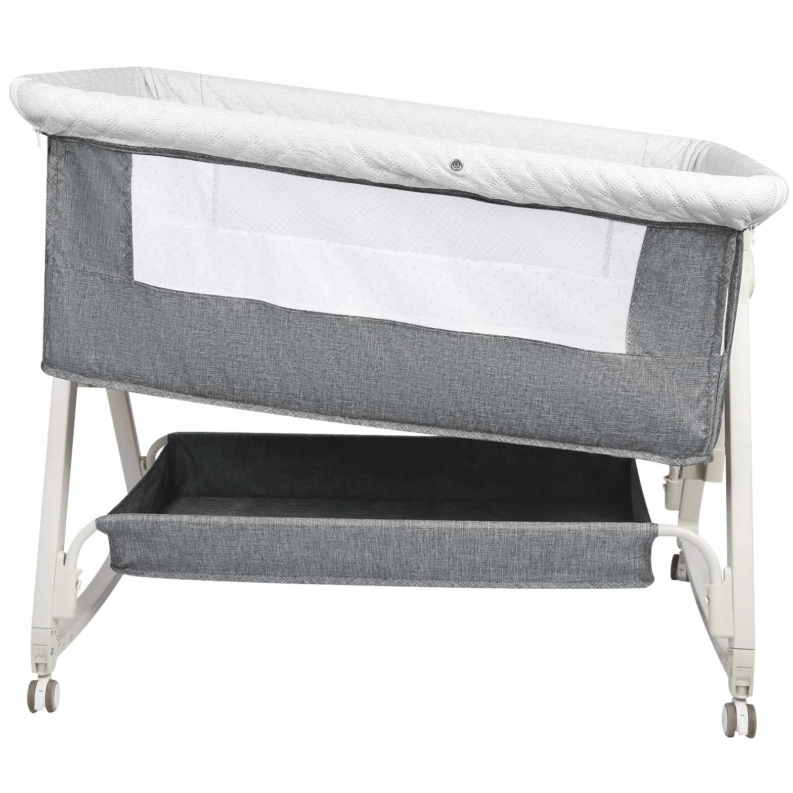 HUOLE 3 in 1 Berceau Cododo avec Matelas et Moustiquaire, lit bébé Portable avec roulettes, 92x52x106-118 cm Gris Lin