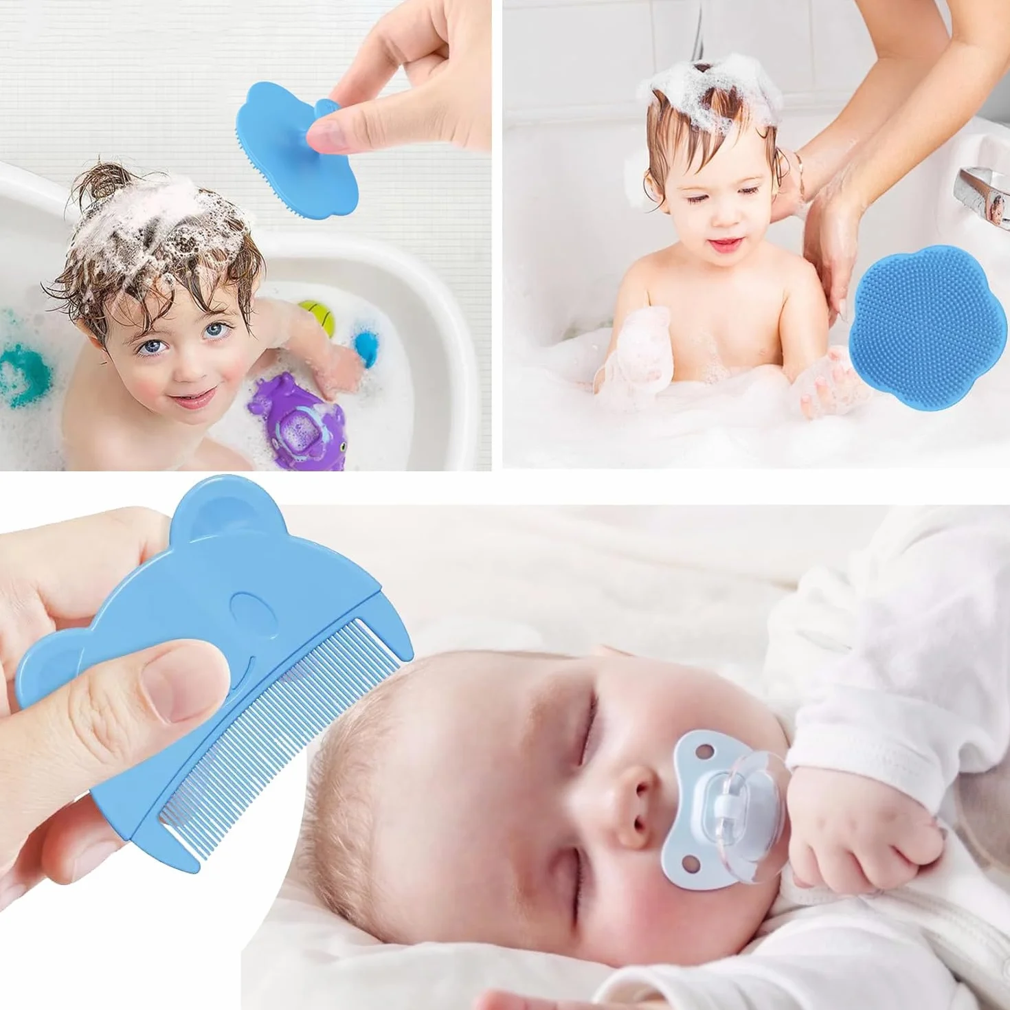 Brosse Cheveux Bébé 2 Pièces Peigne Silicone Croute de Lait pour Nouveau-nés