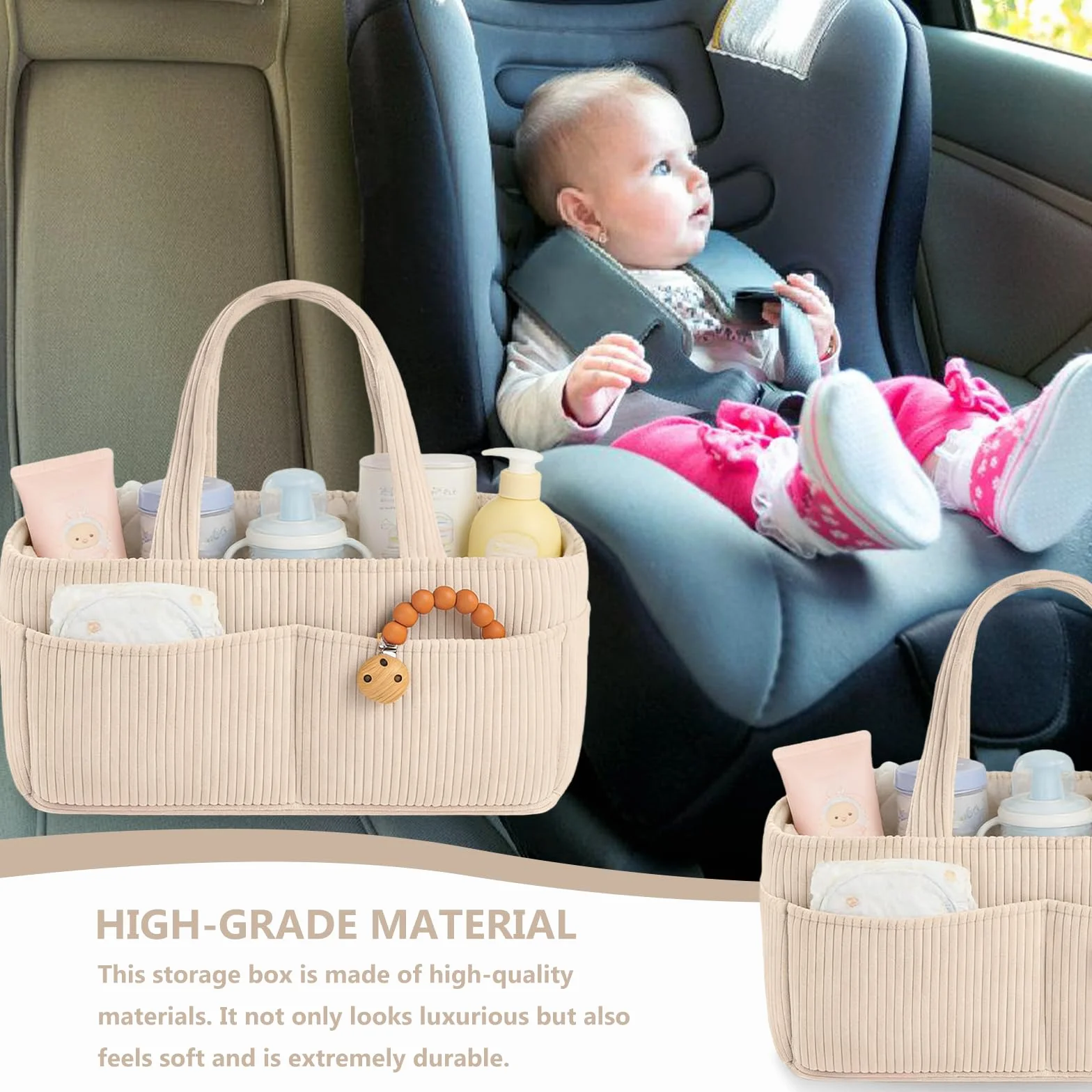 GBKDQQ Organiseur de sac à langer bébé multifonction portable compartiments amovibles peluche beige
