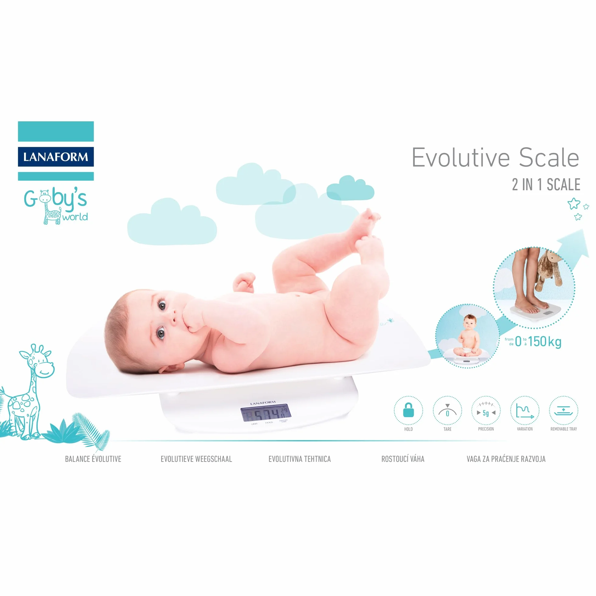 LANAFORM Pèse Bébé Évolutif Balance Pour Bébé Et Adulte 150 Kg Plateau Amovible