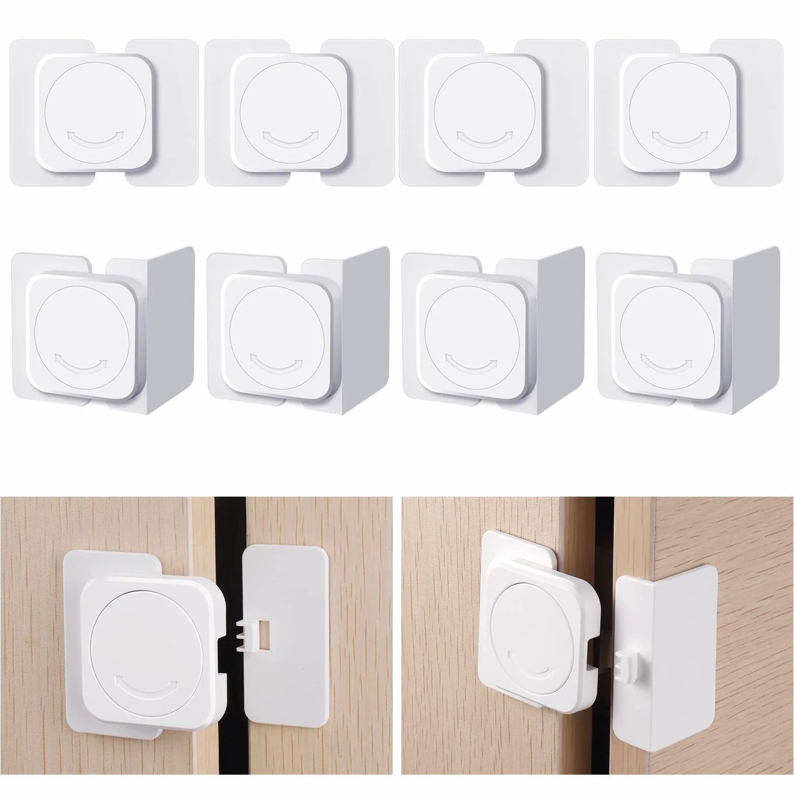 Securite Placard Enfant 8PCS Verrou Bloc Tiroir Securite Bebe Réfrigérateur Armoires Adhésif 3M Sans Perçage