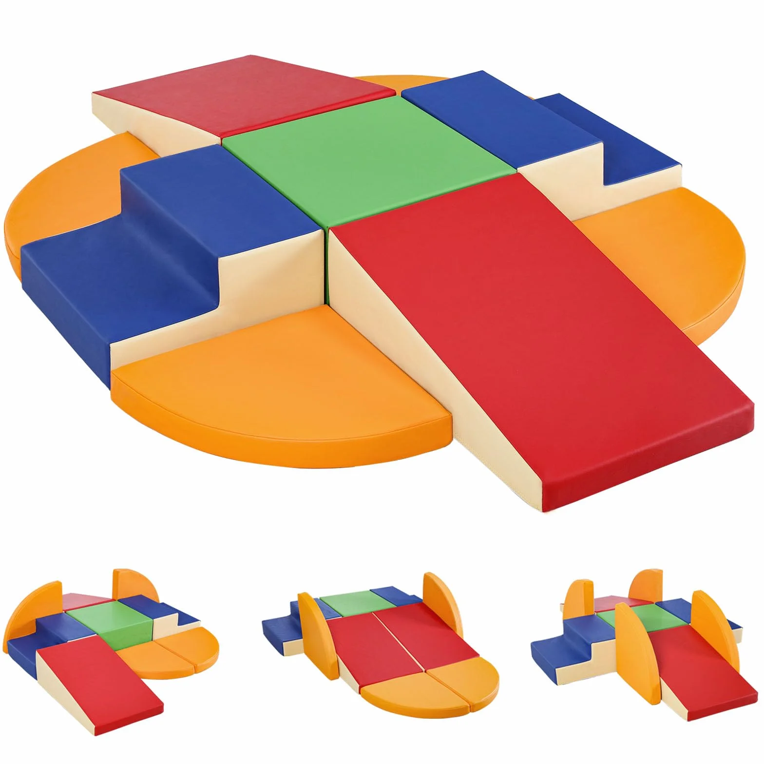 Parcours Motricité Bébé 9 Pièces: Module Motricité Enfant Cuir PU Blocs Mousse Éducatifs Jouets d'Escalade Structure Antidérapante Ensemble d'Échelle Double