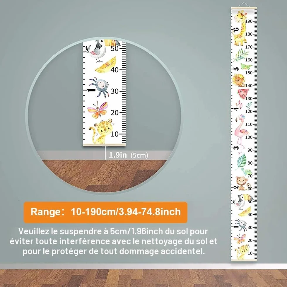 Toise Murale Enfant 20cm×200cm Toile Amovible Mesure Taille avec Motif Dessin Animé Décoration Chambre
