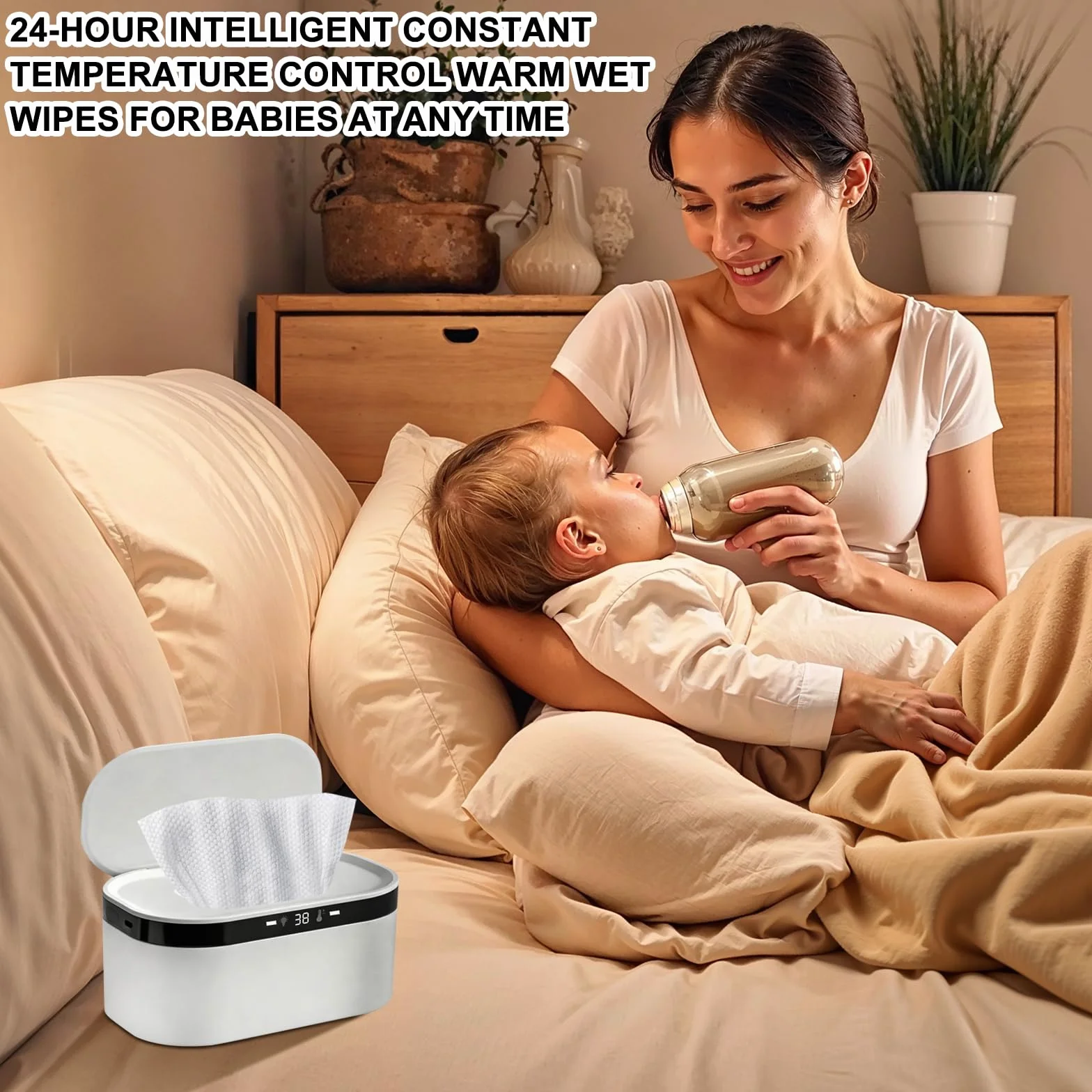 Chauffe-lingettes Bébé Portable USB Wipes Heater 3 Niveaux de Chauffage Rapide