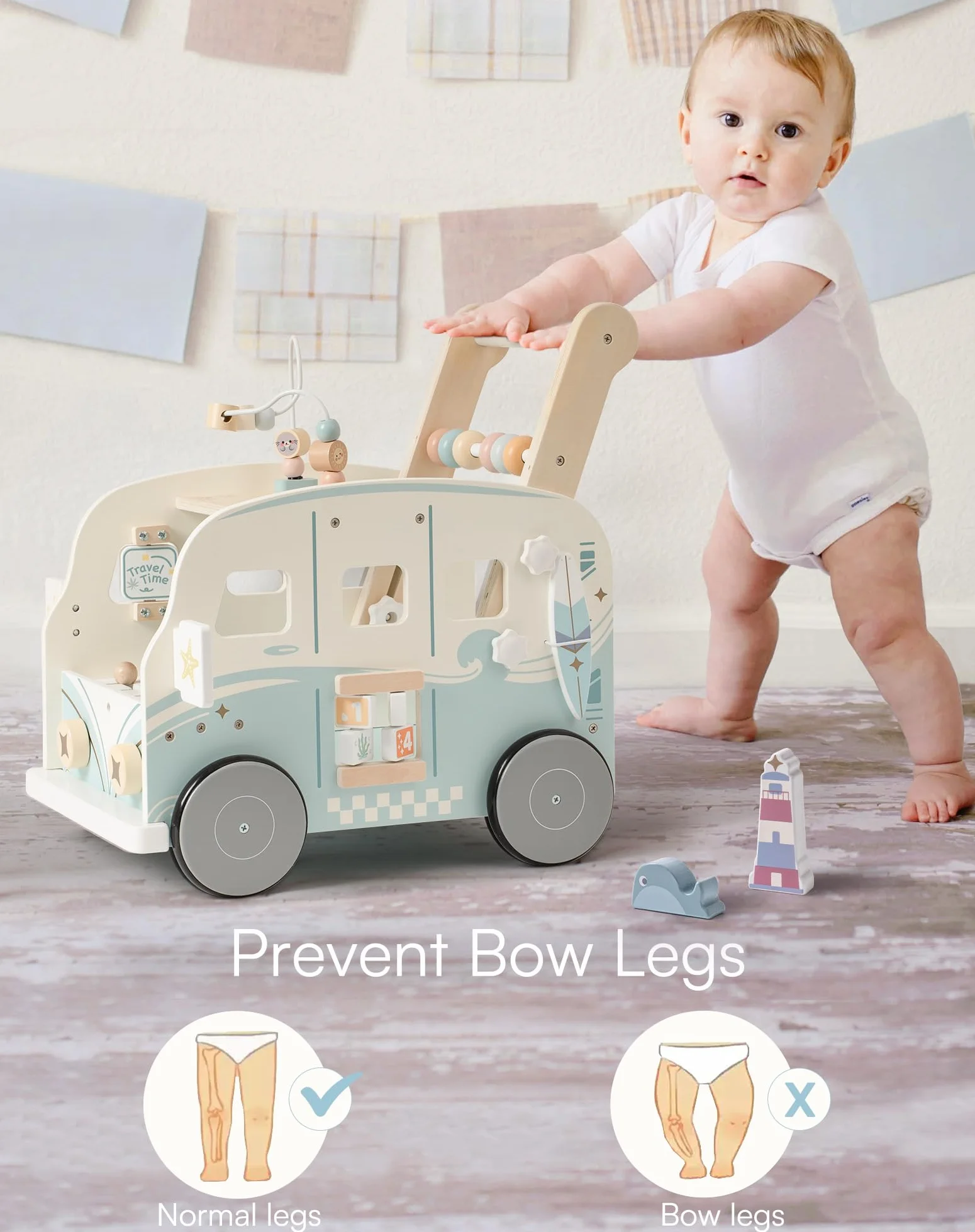 ROBOTIME Trotteur en bois bébé activité océan plage cadeau 10-36 mois