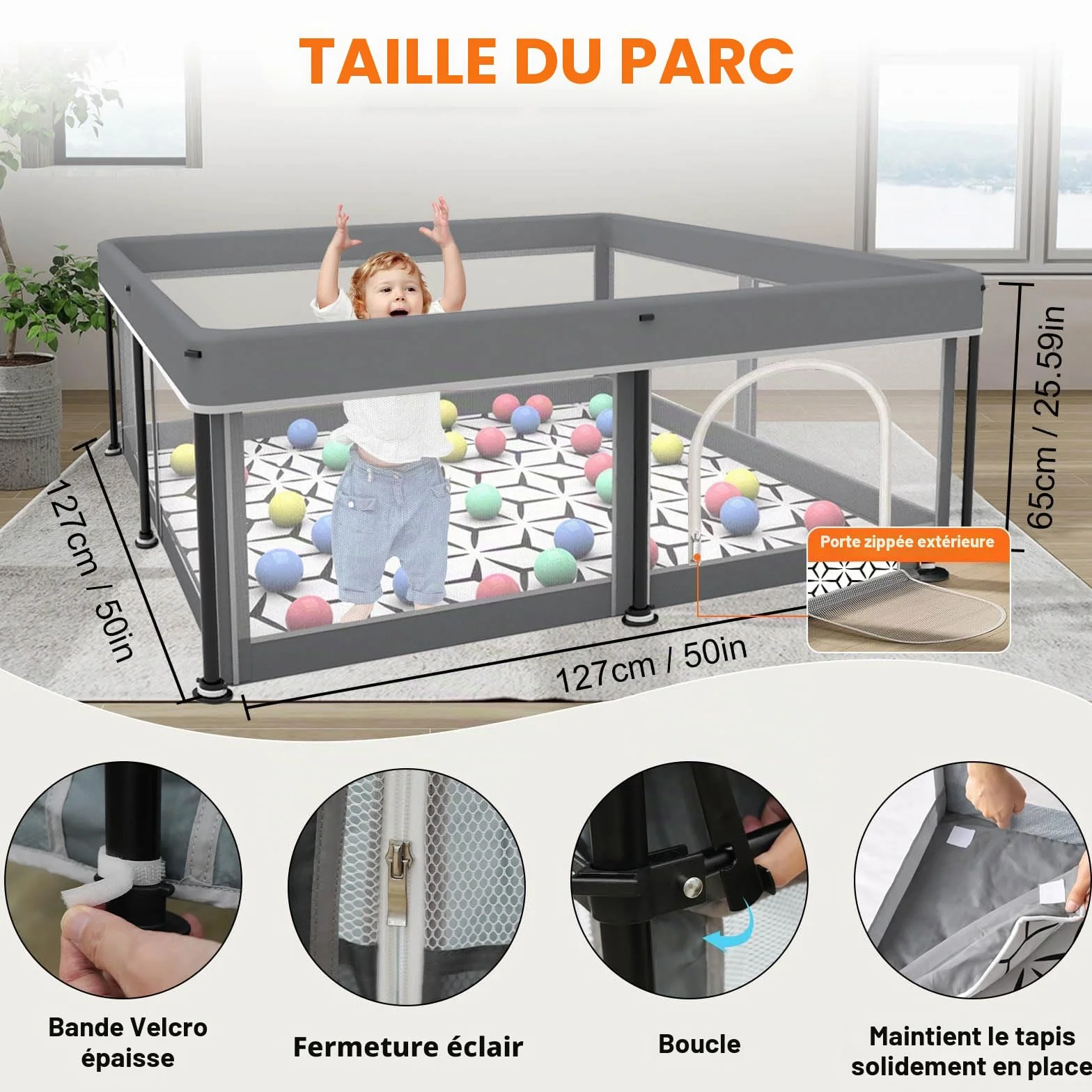 Parc pliable pour bébé avec tapis, portable, spacieux, robuste, installation rapide