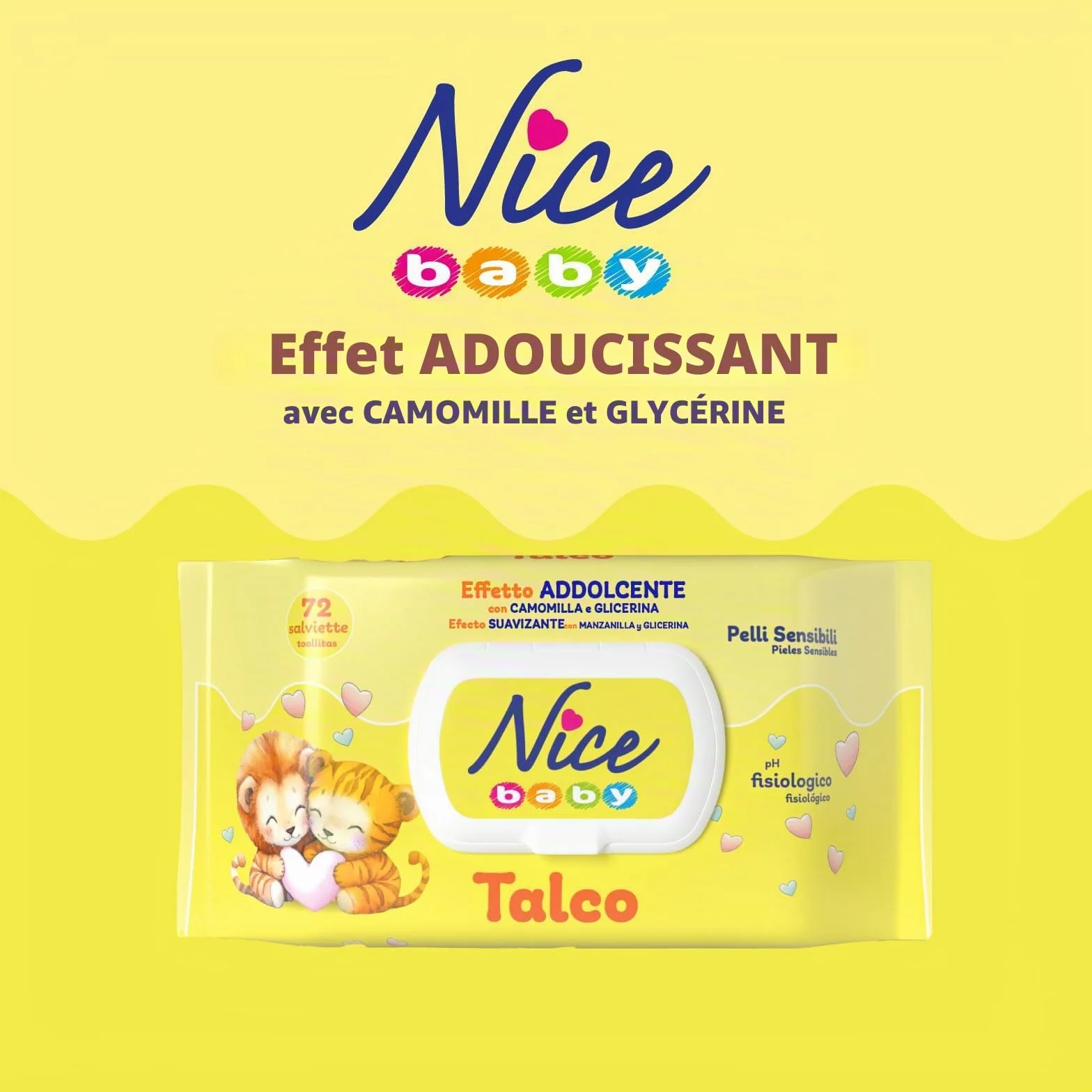 Nice Lingettes nettoyantes bébé camomille glycérine 72 pièces testé dermatologiquement