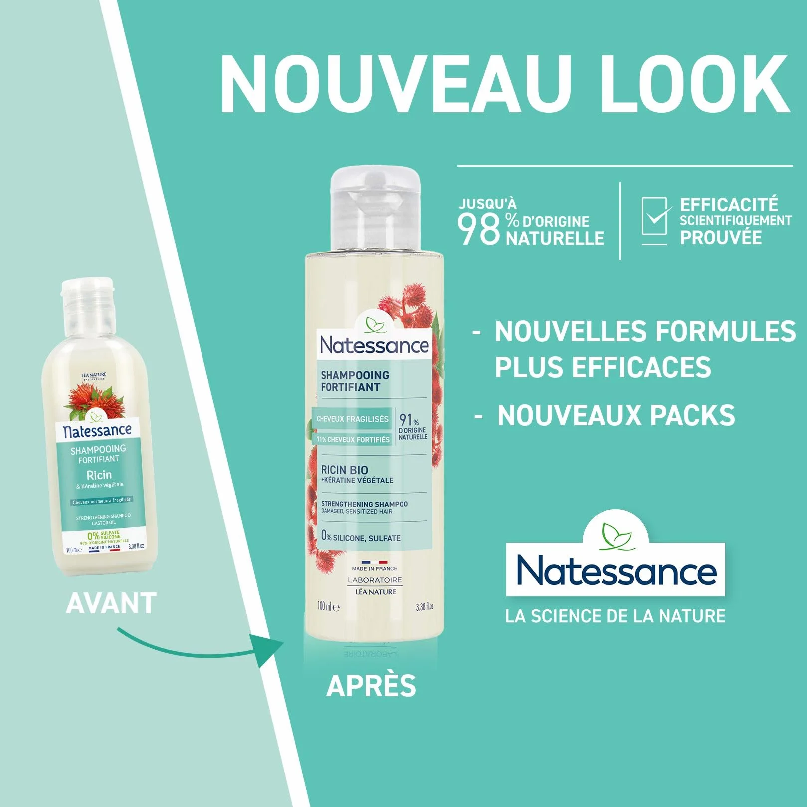 Natessance shampooing réparateur fortifiant huile de ricin 100ml