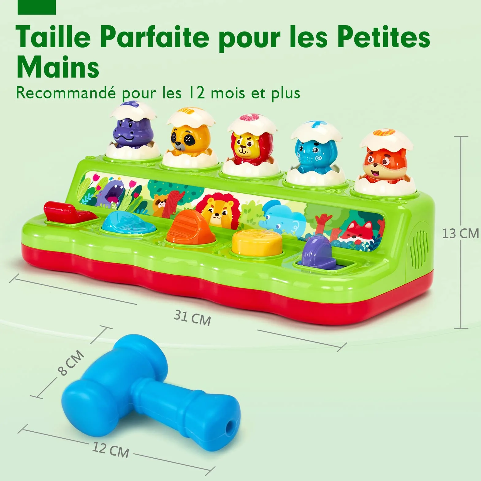 hahaland Jouet Montessori Bébé 1 an avec Musique et Lumières, Jouet Pop-up Animaux Couleurs Enfant 1-4 Ans