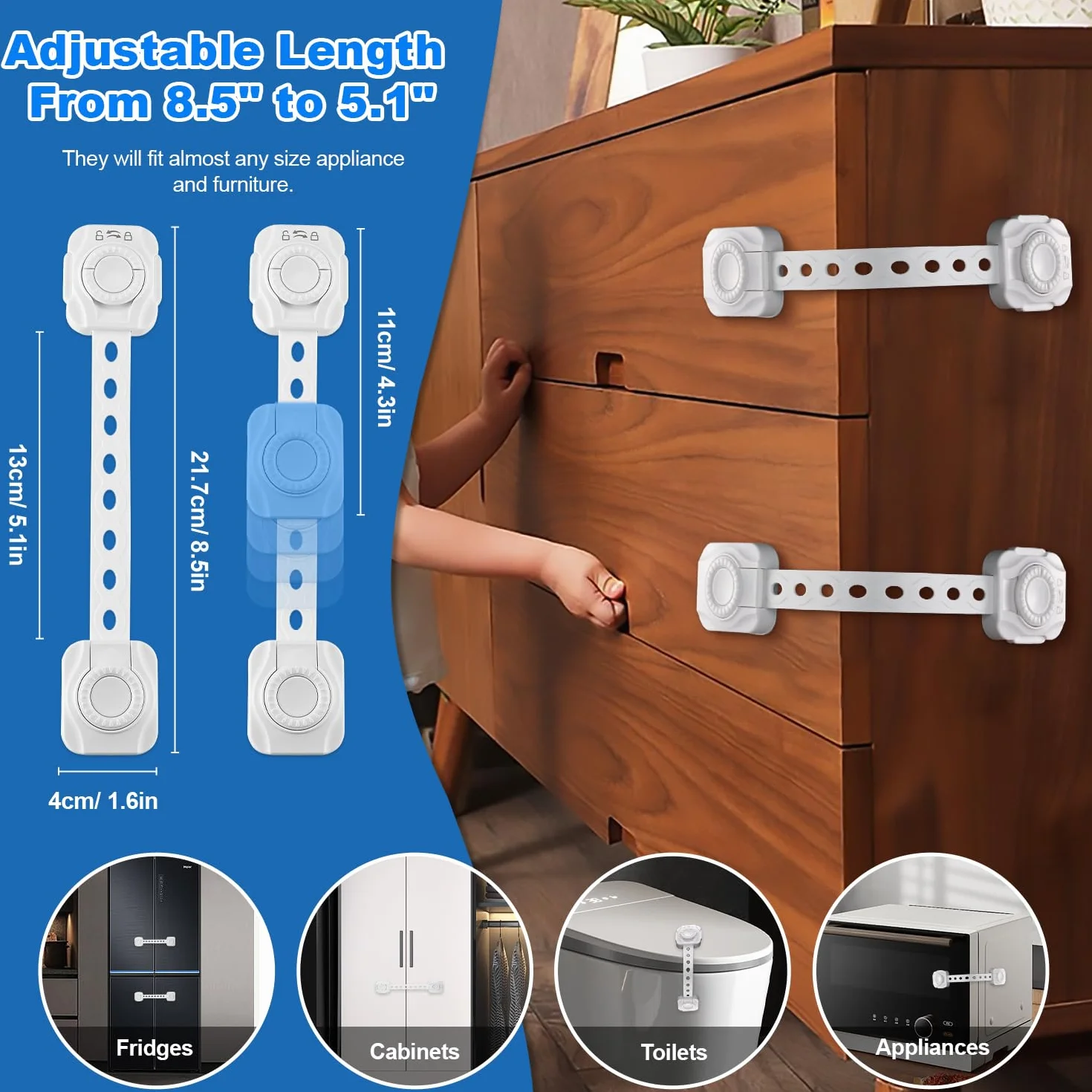 Securite Enfant Bloc Porte Placard 6 Pieces avec Adhesif pour Refrigerateurs Commodes Portes Tiroir Fenetres