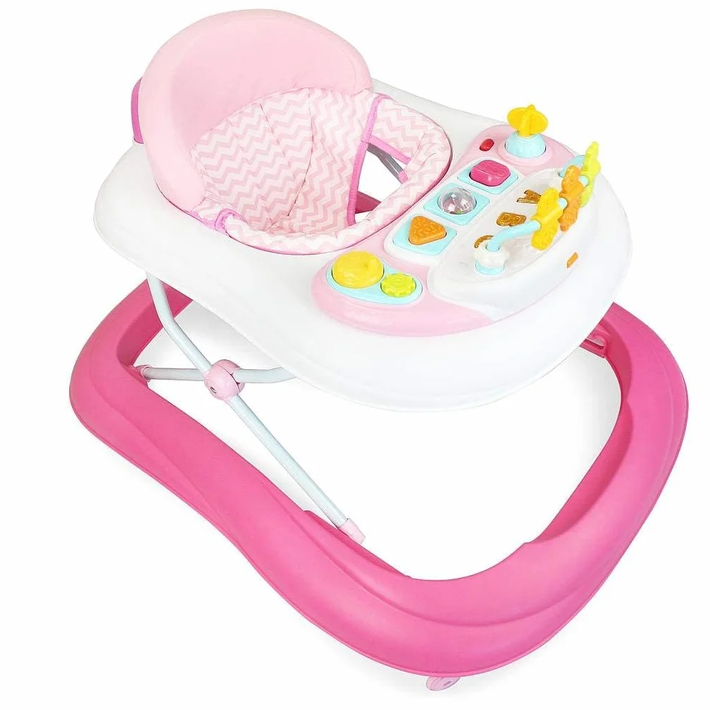 Leogreen Trotteur Bébé Évolutif Musical 2 en 1 Chaise et Trotteur Réglable Rose