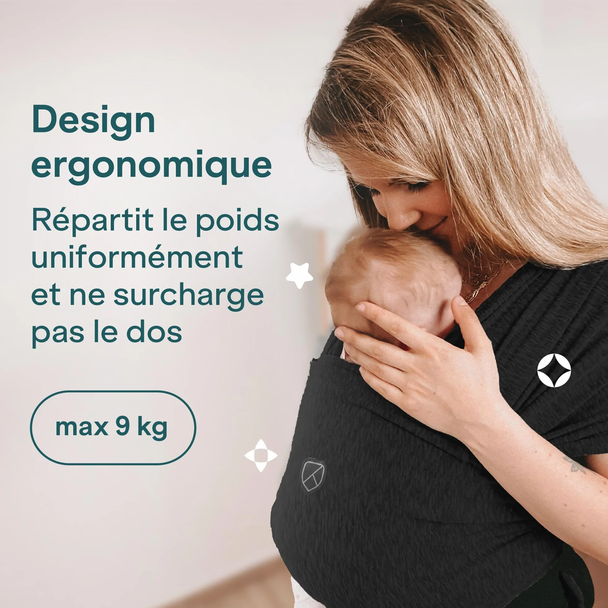 KBC® Koala Babycare Porte-bébé multifonctionnel Noir 9 kg Design Enregistré