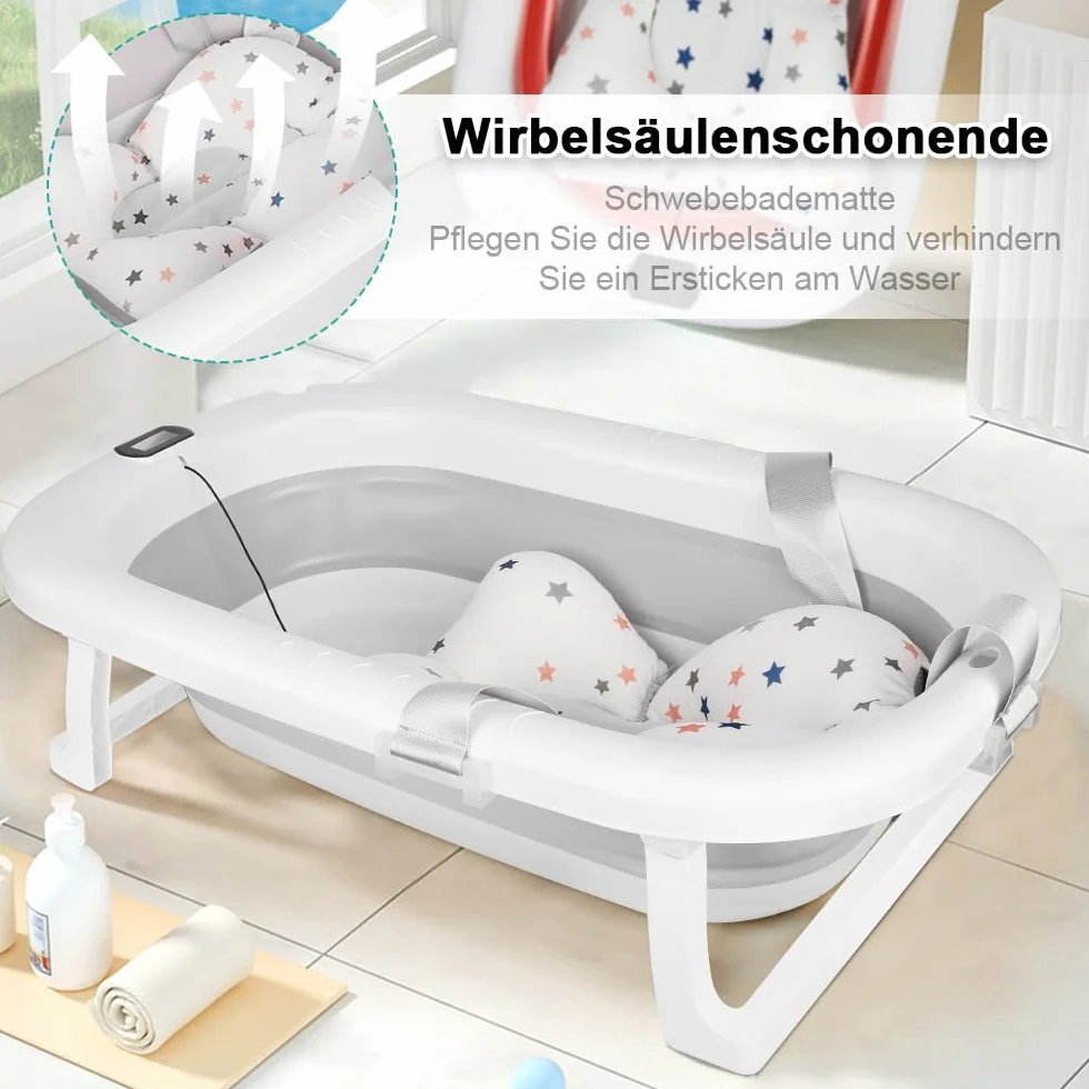 Baignoire pour bébé pliable XXL avec coussin antidérapant et thermomètre