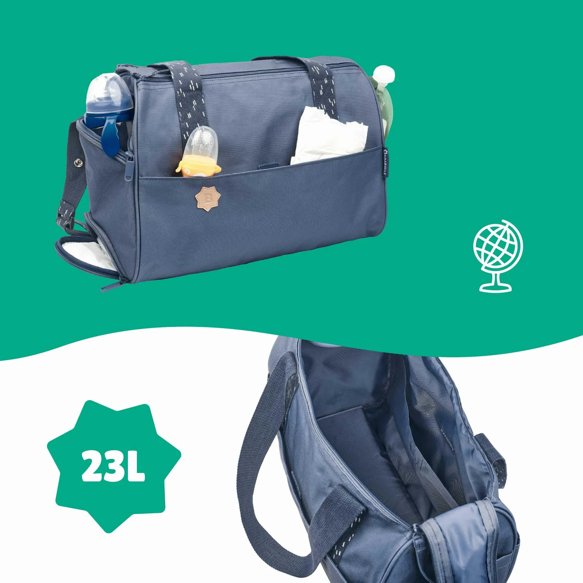 Badabulle Sac à langer Pocketstyle 23L Grand Contenance Bleu