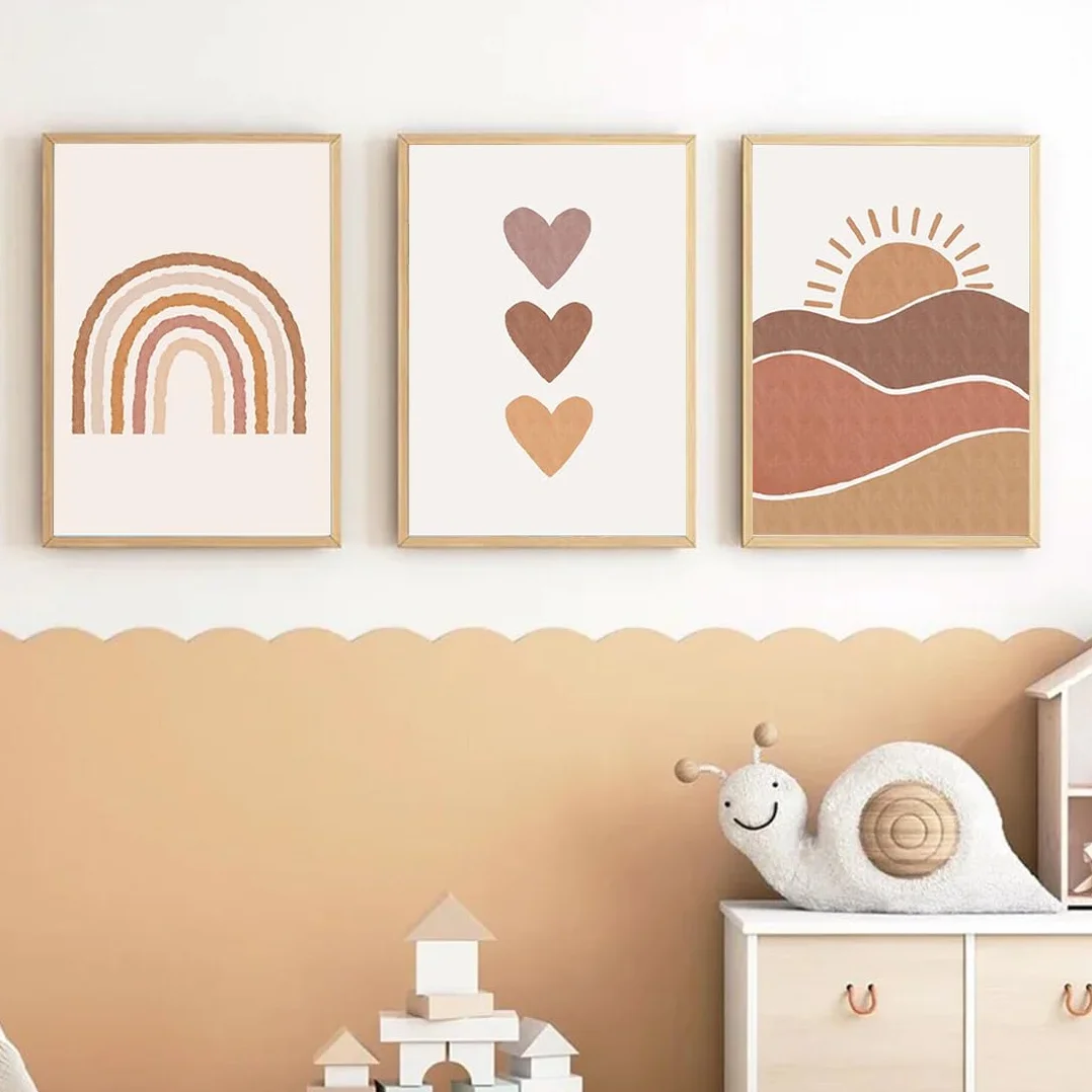 Lot de 3 tableaux décoration murale chambre enfant fille Arc-en-ciel DIN A4