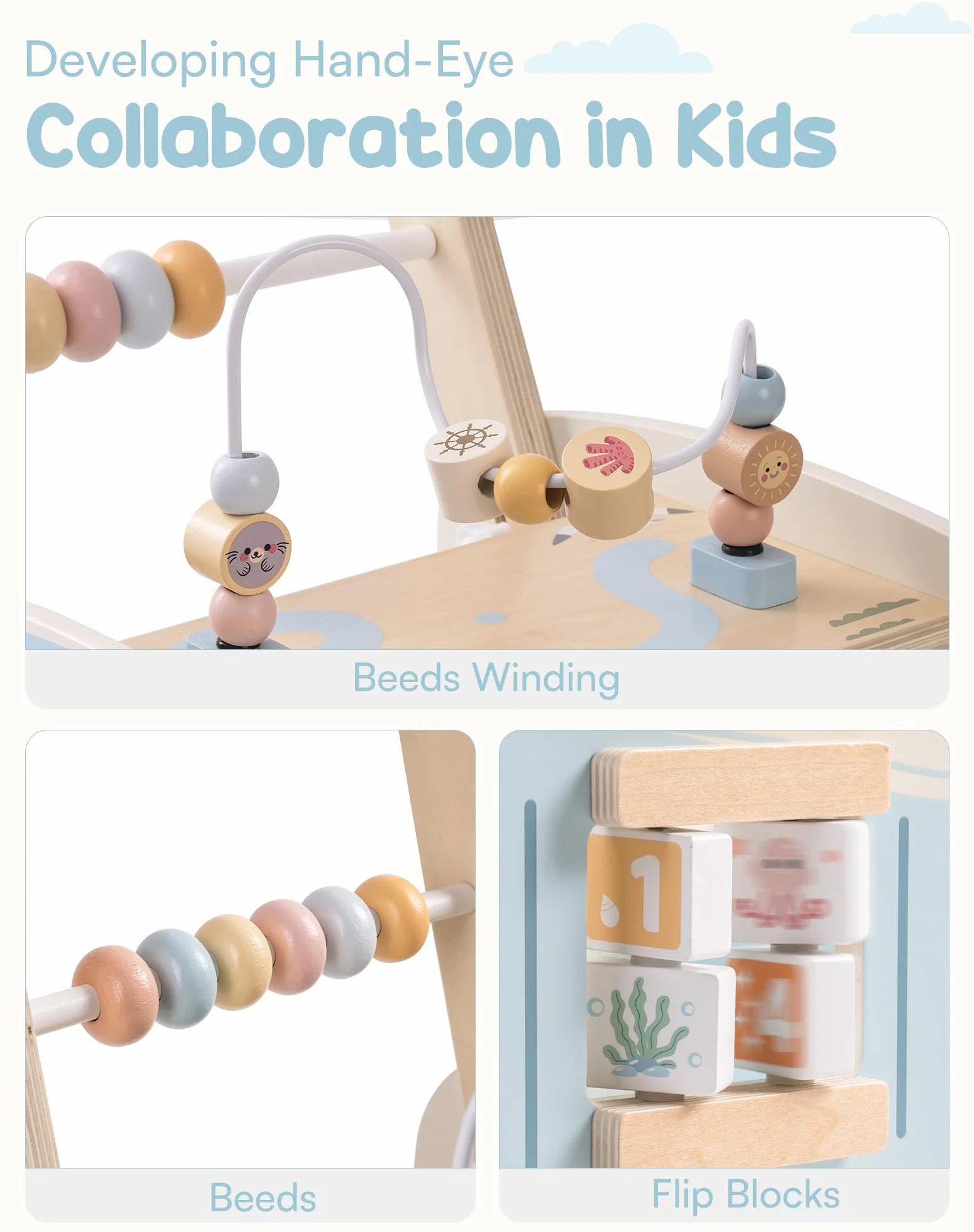 ROBOTIME Trotteur en bois bébé activité océan plage cadeau 10-36 mois