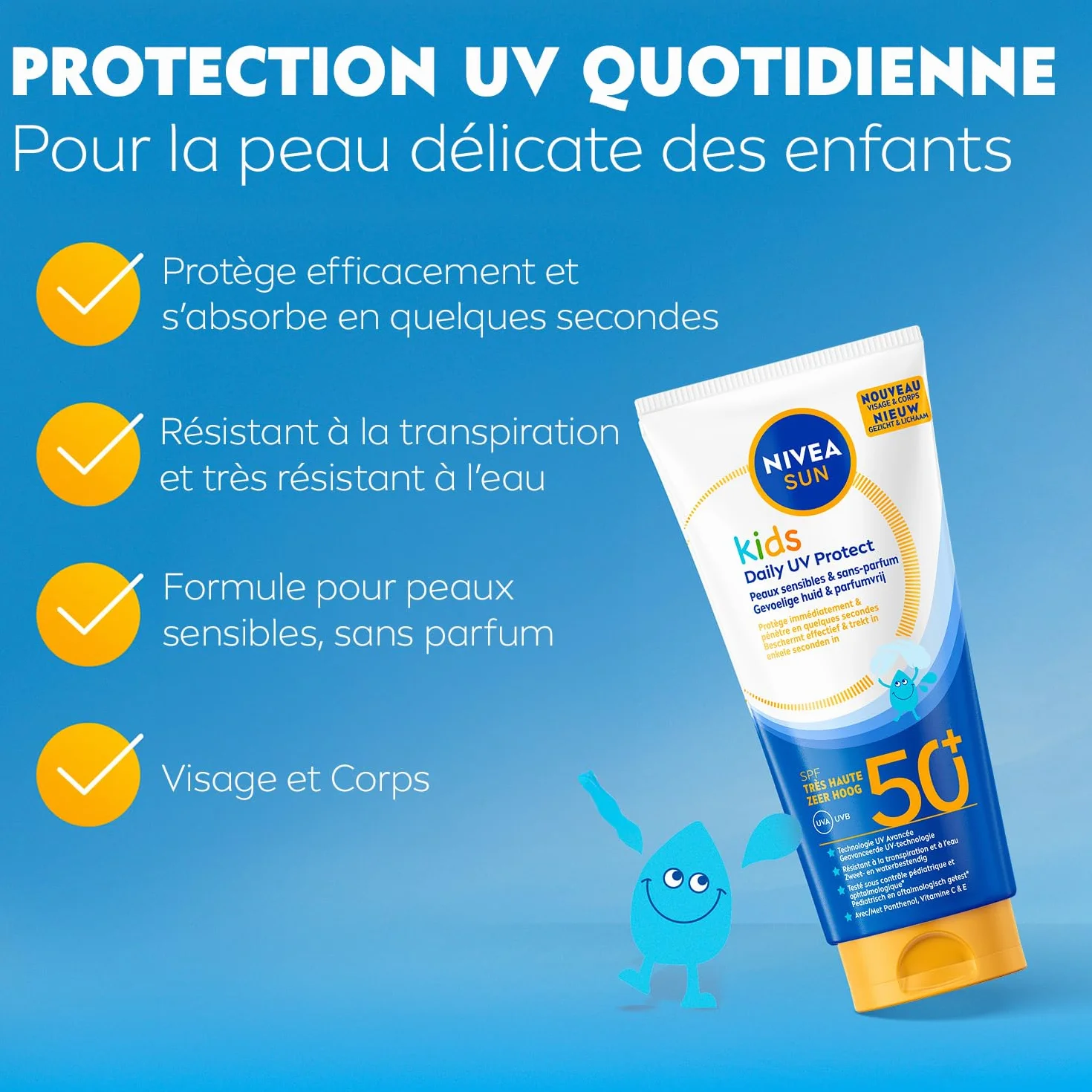 NIVEA SUN Crème Solaire Quotidienne Kids FPS50+ Protection Solaire Enfant Visage et Corps 100 ml