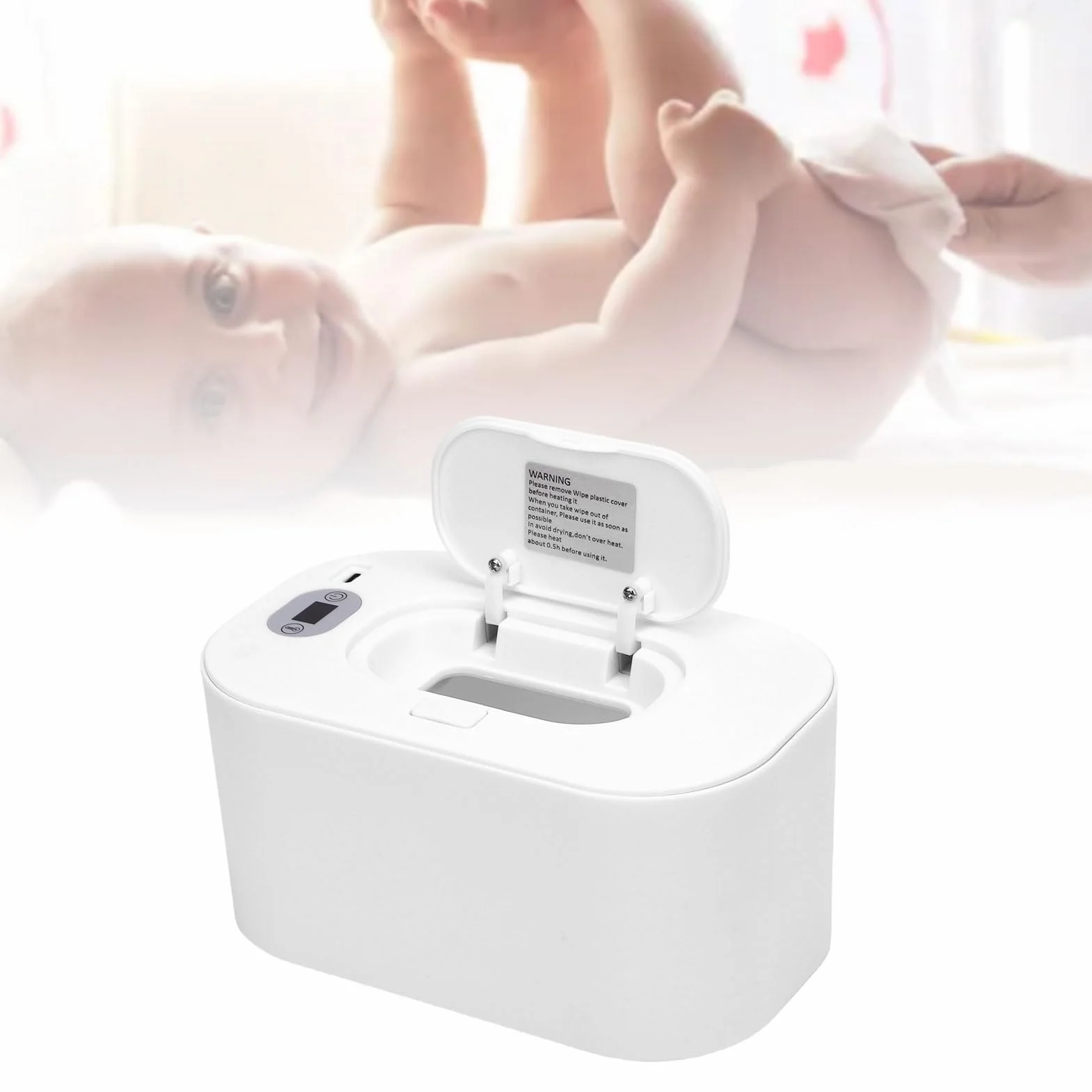 Chauffe-Lingettes pour bébé, Distributeur Portable de Lingettes Humides à Chauffage Rapide USB, Réglage de la Température