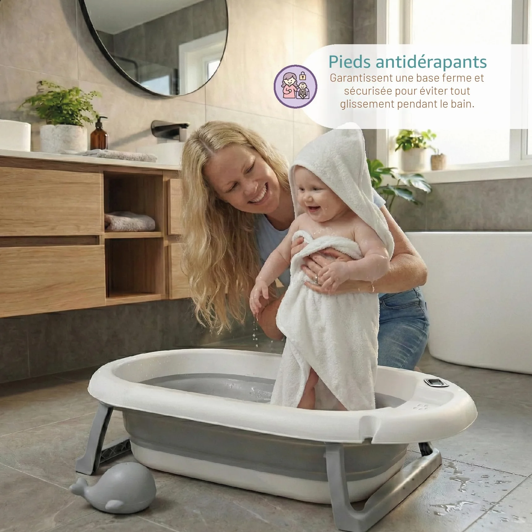 Buddy Baby Baignoire Pliable BébéSplash avec Contrôle de Température Coussin réducteur amovible Base antidérapante