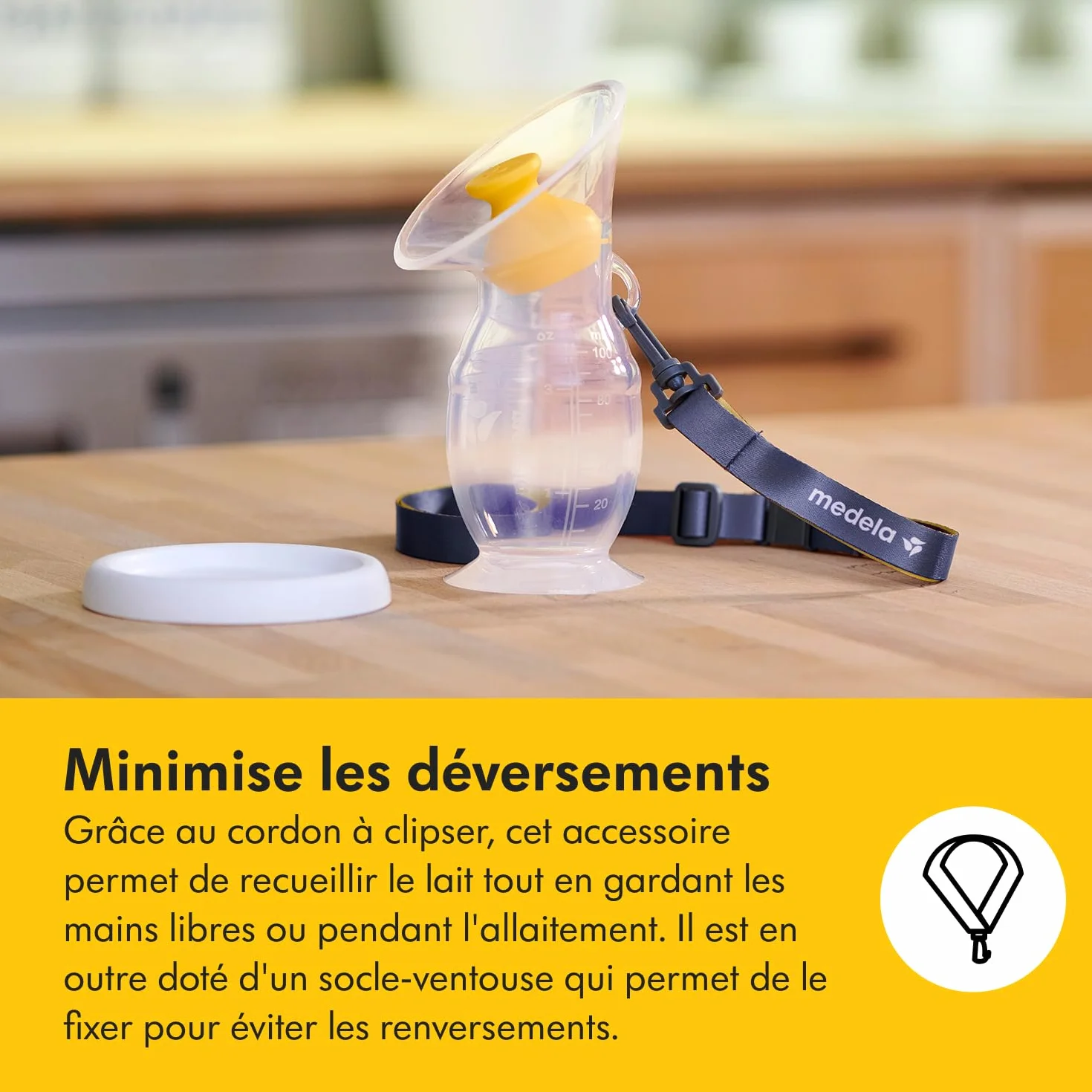 Medela recueil lait maternel en silicone avec base ventouse couvercle stockage