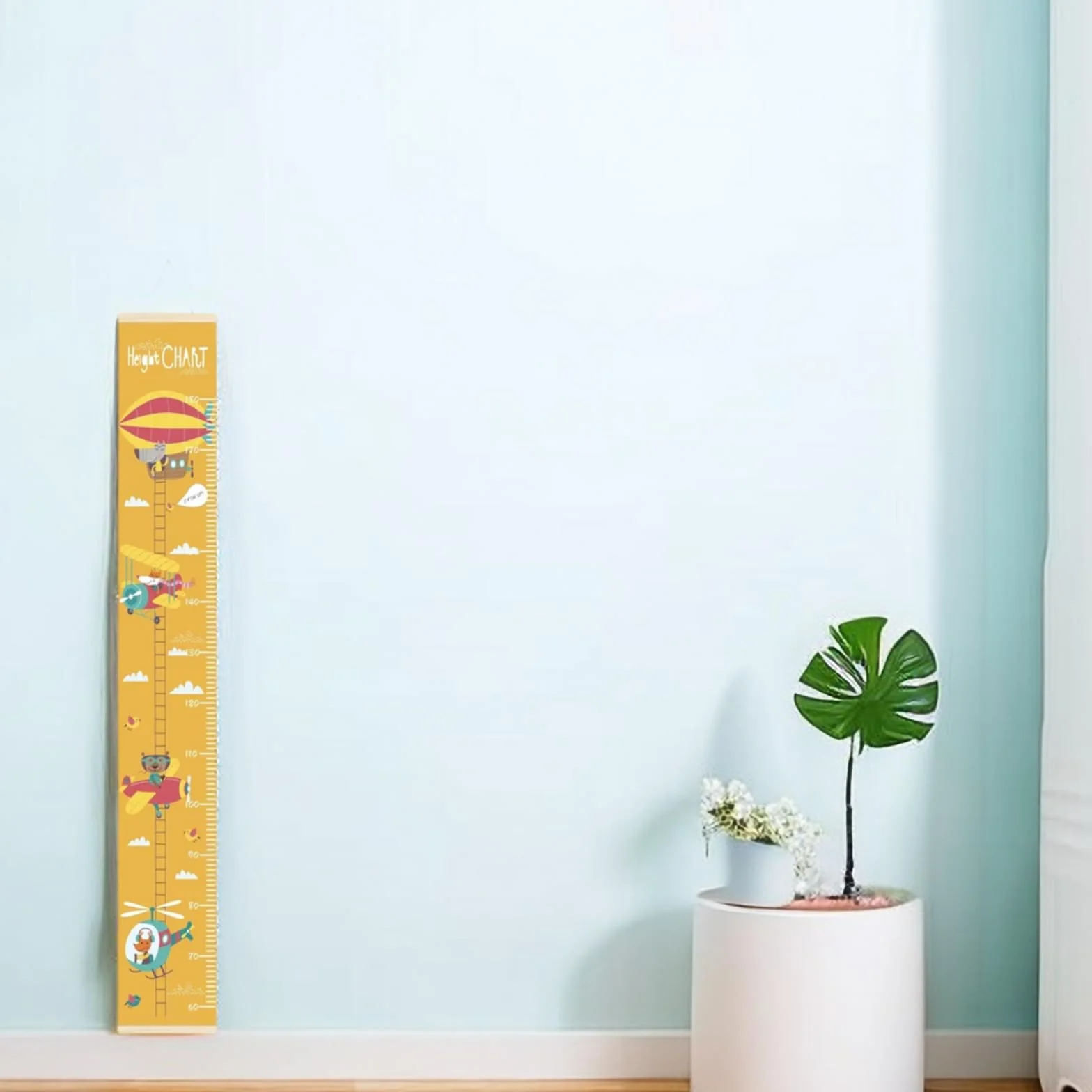 Toise Murale Enfant Suspendue avec Joli Design | Règle de Mesure pour Chambre Bébé & Enfant | Décoration Murale Amovible & Réutilisable | Idéal Cadeau pour Garçon et Fille (Hélicoptères)