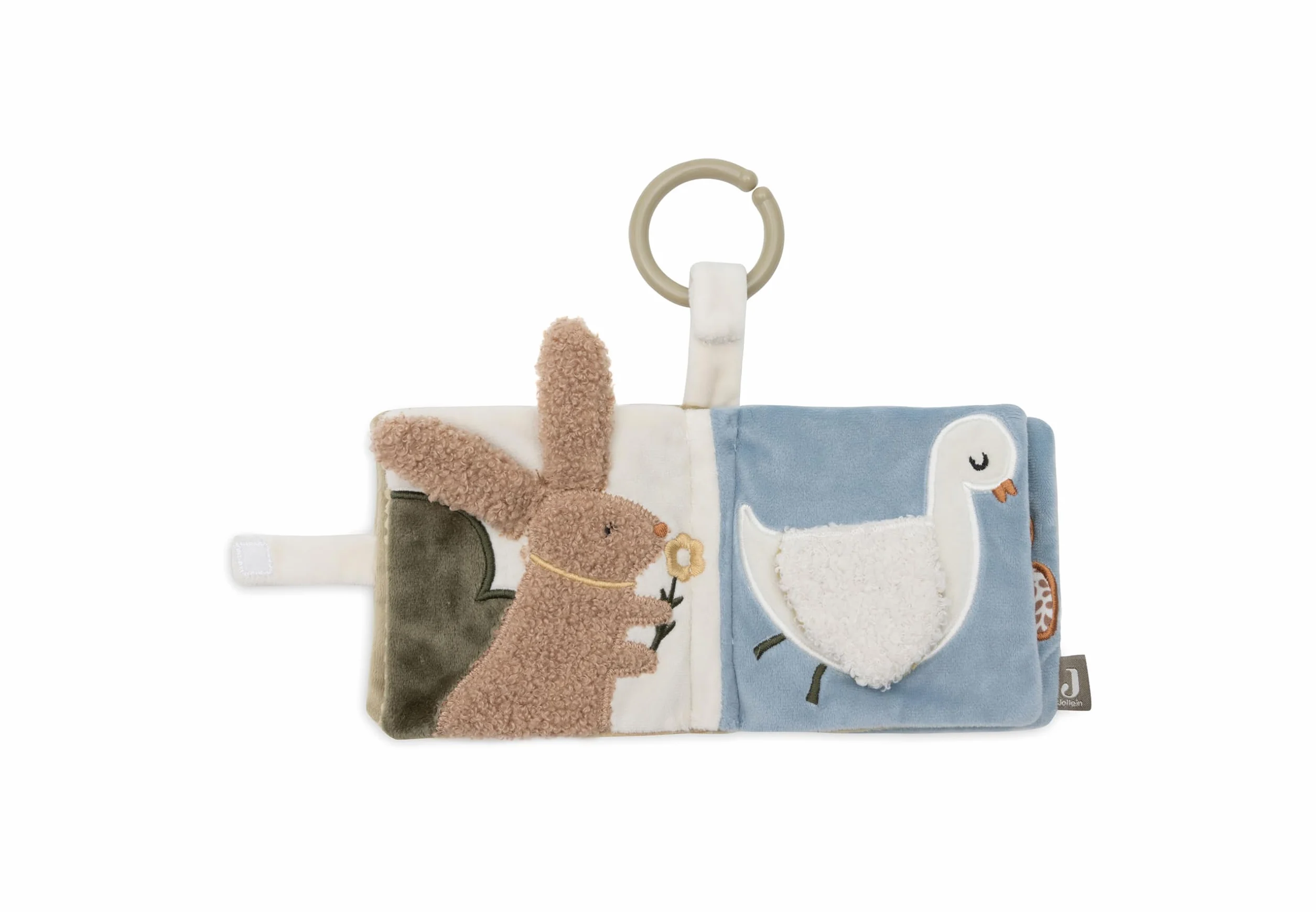 Jollein Livre Tissu Bébé Tiny Park - Livre d’Éveil avec Pages Bruissantes, Rubans et Miroir - Stimule Sens et Motricité