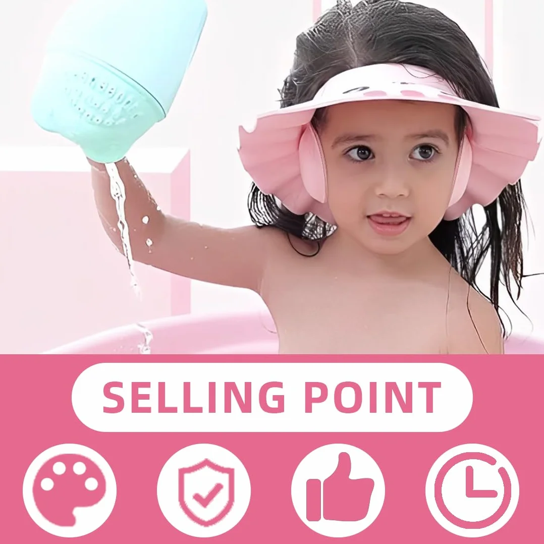Casquette De Bain Bébé Réglable Visière Bonnet Douche Protection Yeux Visage Shampooing Rose