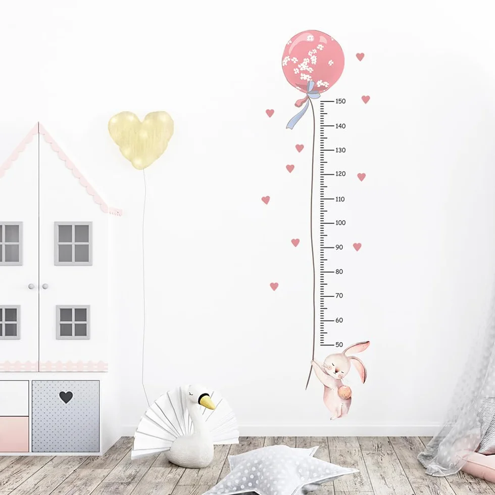 Stickers Mesure de Hauteur pour Fille Rose Tableau Mural Décoratif Enfant Planche Croissance Bébé Vinyle Lapin