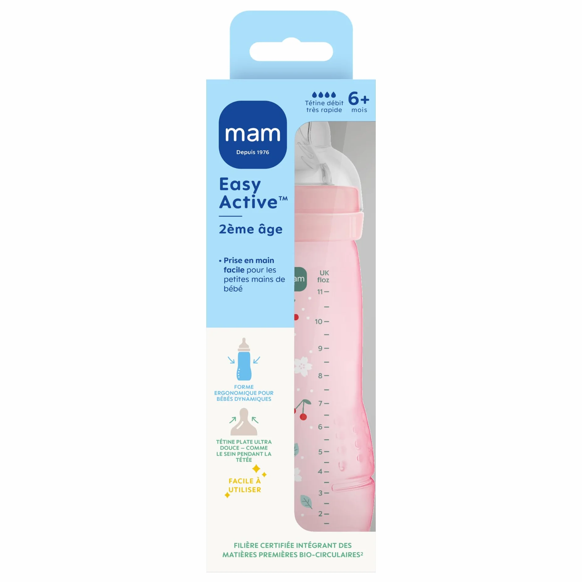 MAM Easy Active 330 ml Tétine Silicone Débit X Vitesse Ultra-Rapide Bébé 6 Mois et Plus Baies