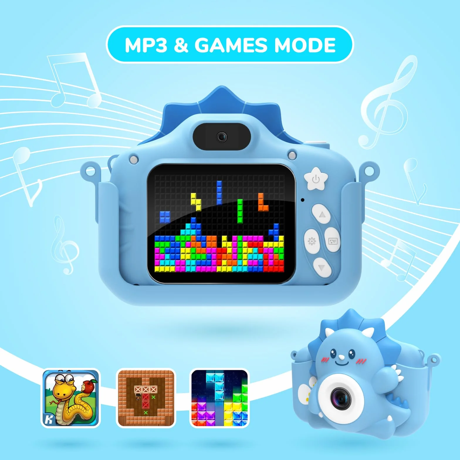 HiMont Appareil Photo Enfant 20MP 1080P Numérique Caméra Vidéo Selfie avec Carte TF 32G Bleu