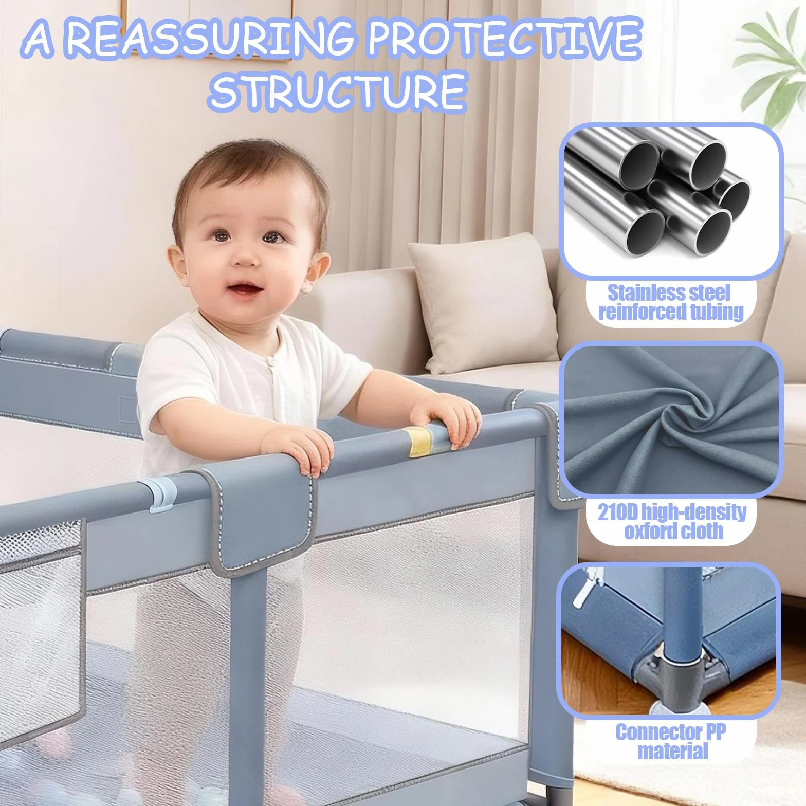 Verdego Parc Bebe 150x180x66cm Enfant avec 50 Boules Fosse 4 Anneaux Traction Mini Vannerie Tissu 210D Oxford Acier Inoxydable Jeu Sécurisé Gris Clair