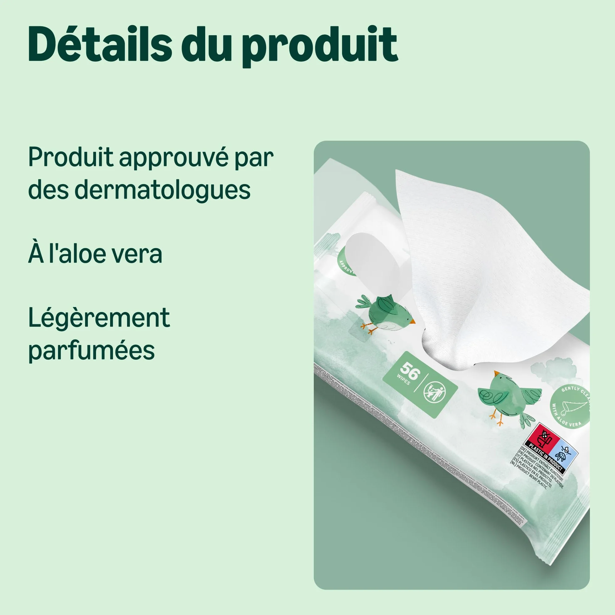 Lingettes bébé fraîche parfumées, 1008 lingettes, lot de 18 paquets de 56