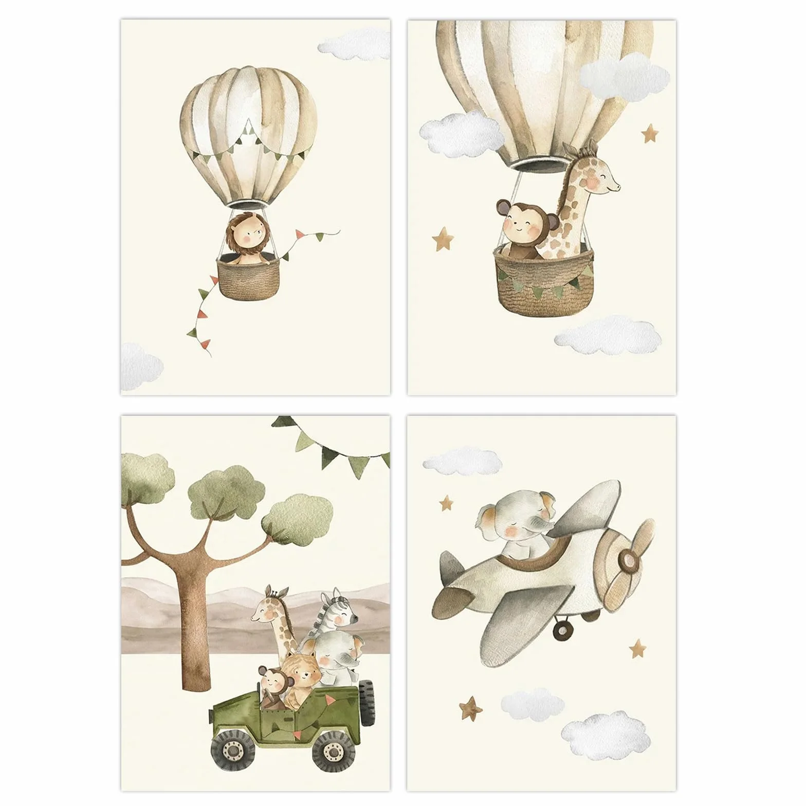 Affiches Chambre Enfant Animaux Forêt A4 Poster Décoration Murale Lot de 4