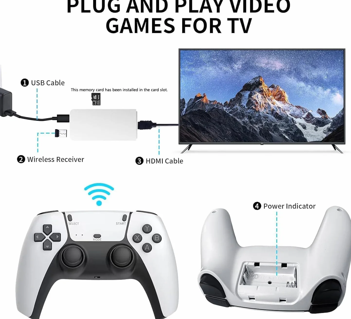 Console Rétrogaming TV Stick HDMI 4K 20000+ Jeux 23 Émulateurs 2 Manettes sans Fil Blanc