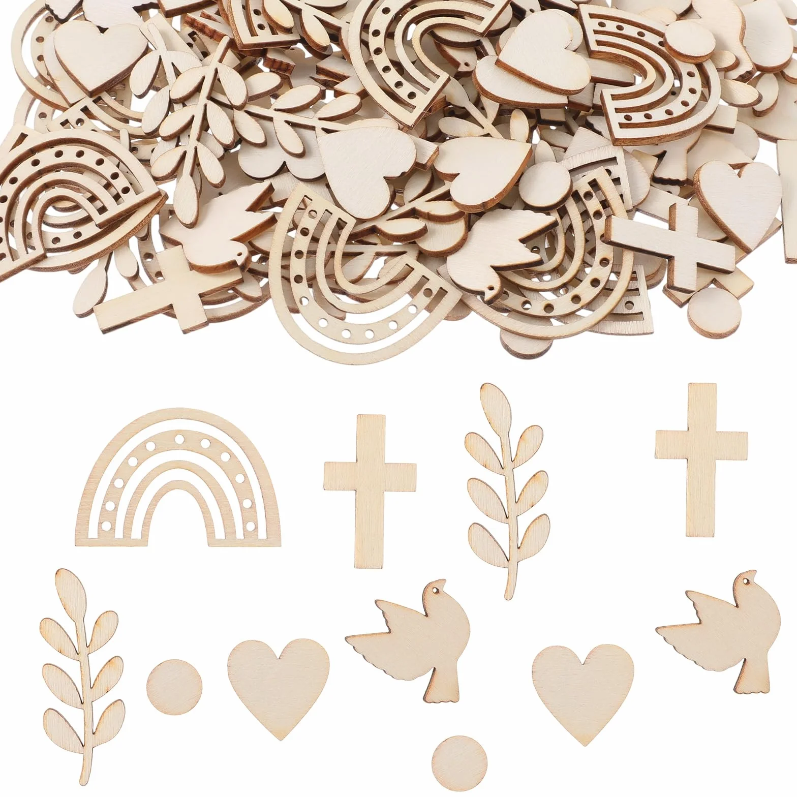 Lot de 120 cœurs en bois arc-en-ciel pour décoration de table de baptême