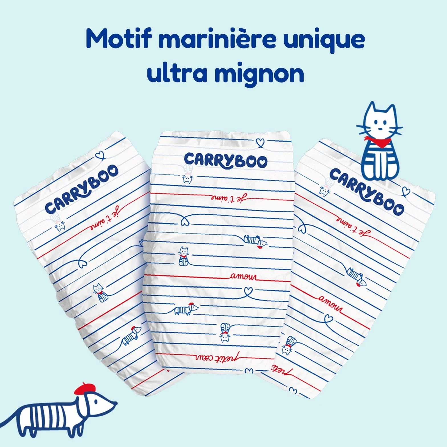 CARRYBOO Couches Taille 4 (7-18kg) 132 Jetables Ultra Absorbantes 12h Anti Fuites Fabriquées en France